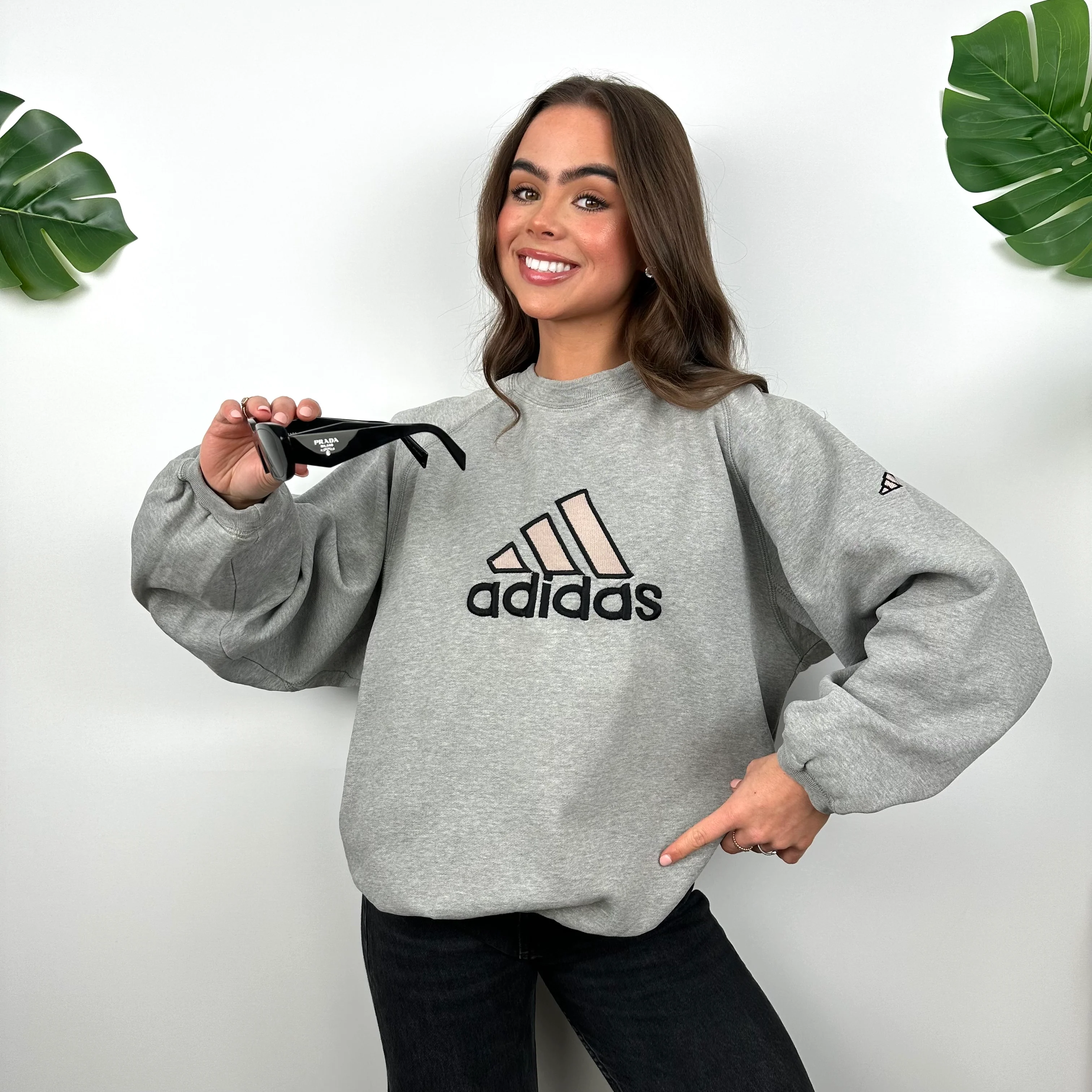 Adidas Grey Embroidered Spell Out Sweatshirt (M) - Image 3