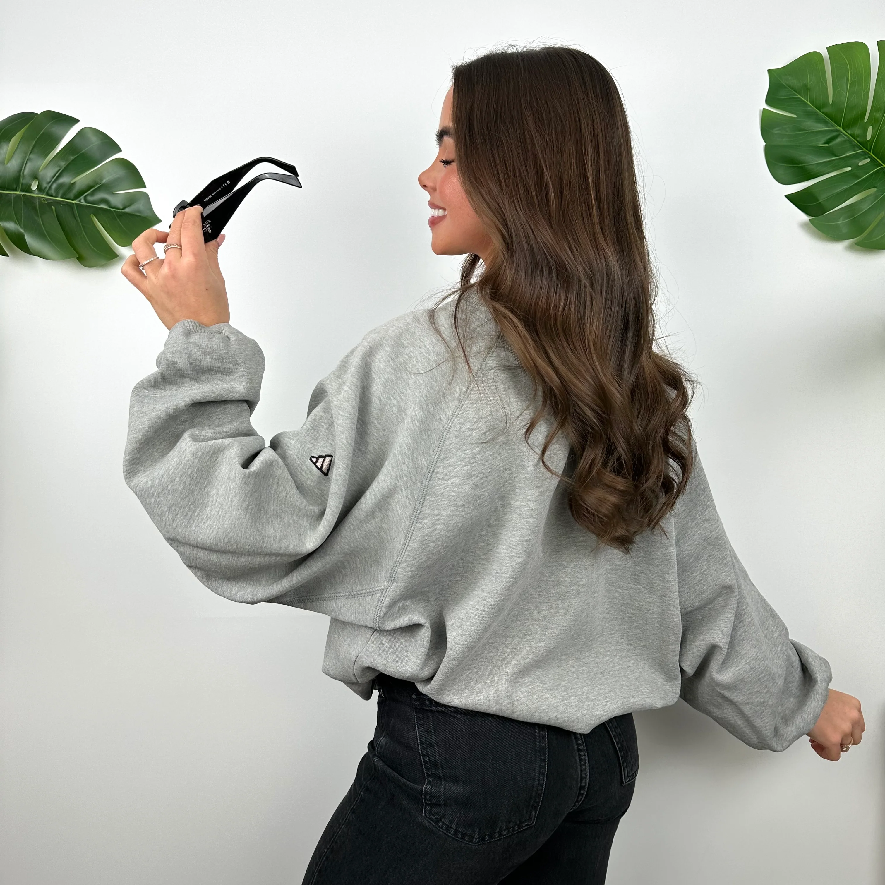 Adidas Grey Embroidered Spell Out Sweatshirt (M) - Image 4