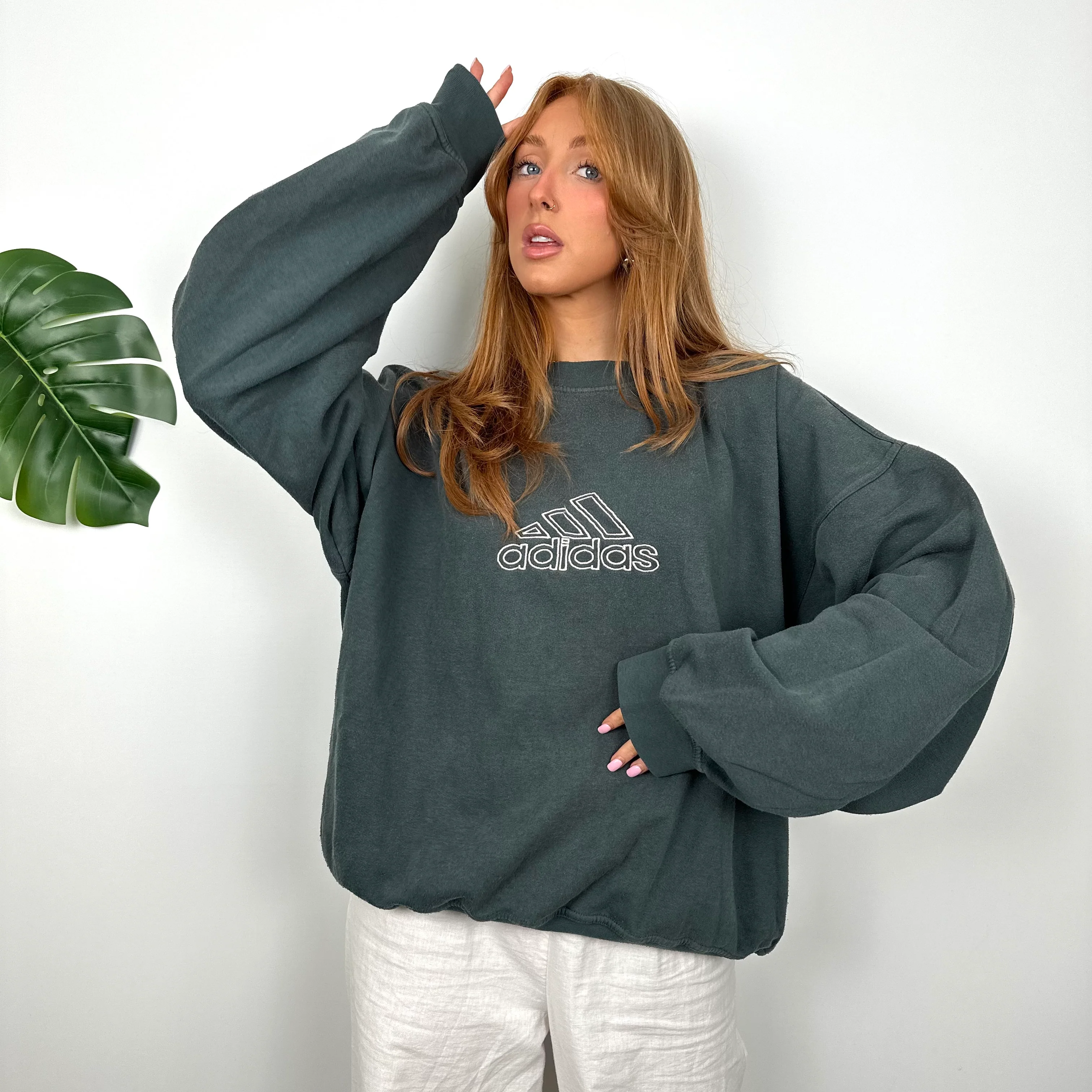 Adidas Slate Embroidered Spell Out Sweatshirt (M) - Image 2