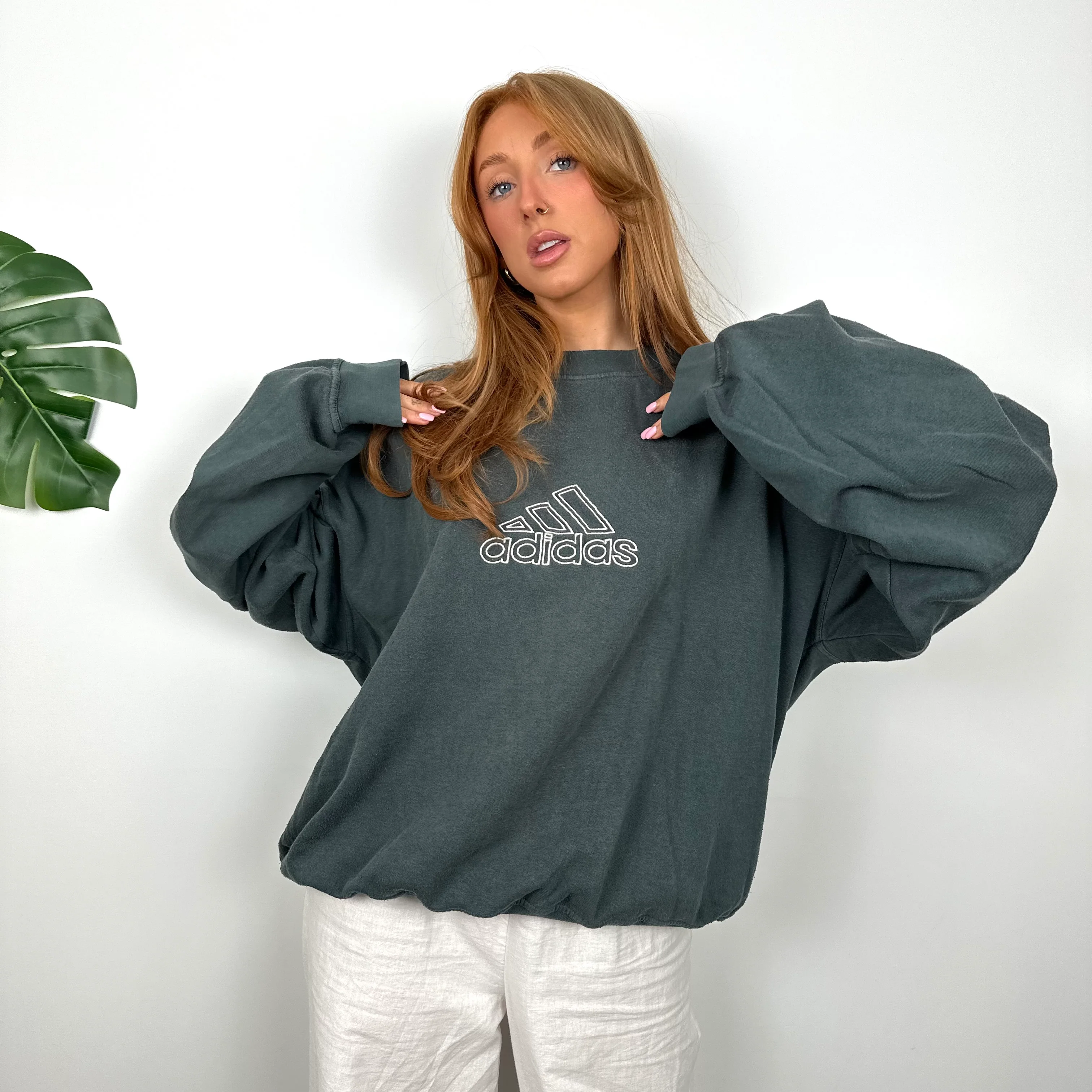Adidas Slate Embroidered Spell Out Sweatshirt (M) - Image 3