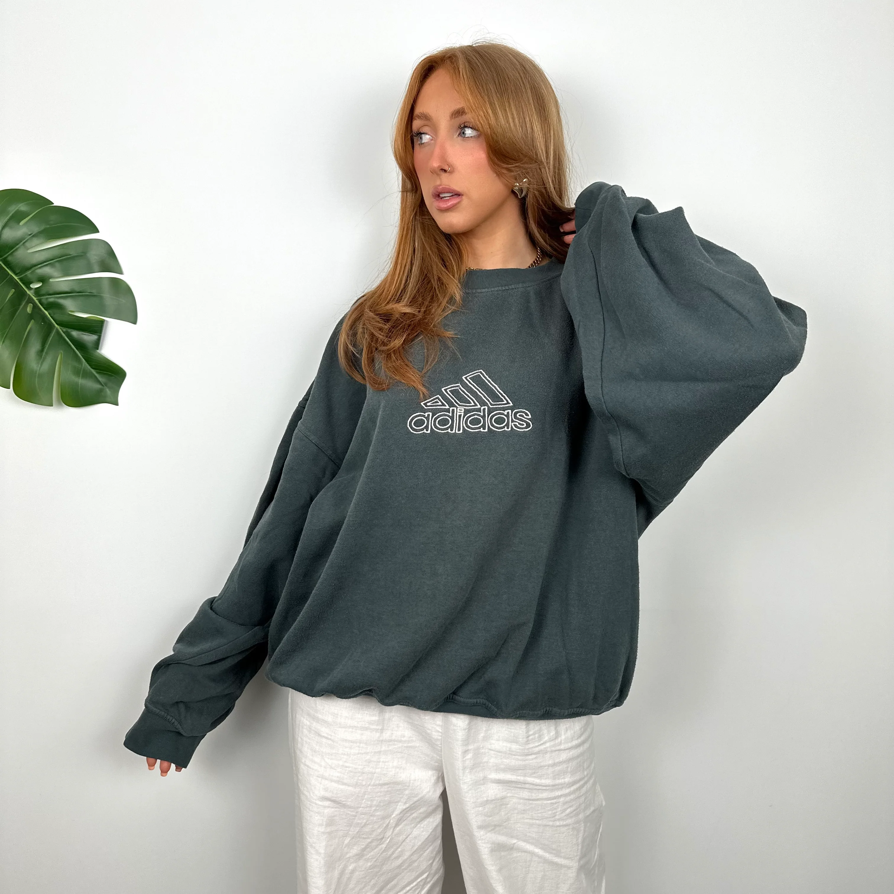 Adidas Slate Embroidered Spell Out Sweatshirt (M) - Image 4