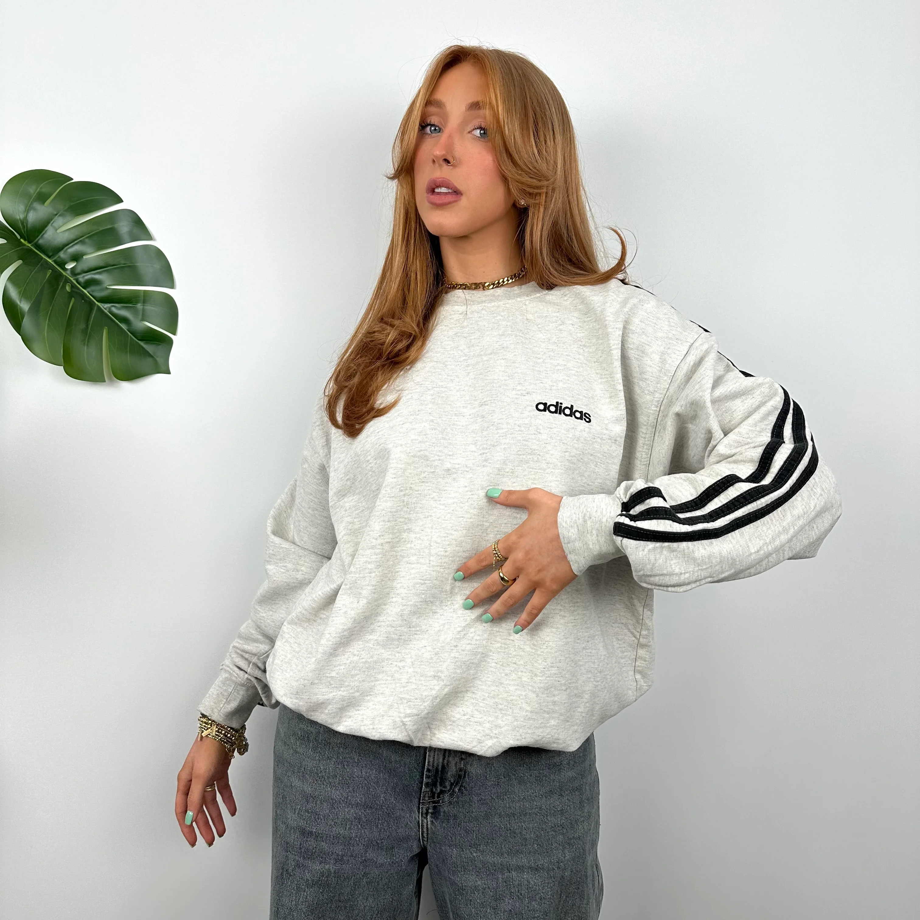 Adidas Grey Embroidered Spell Out Sweatshirt (M) - Image 2