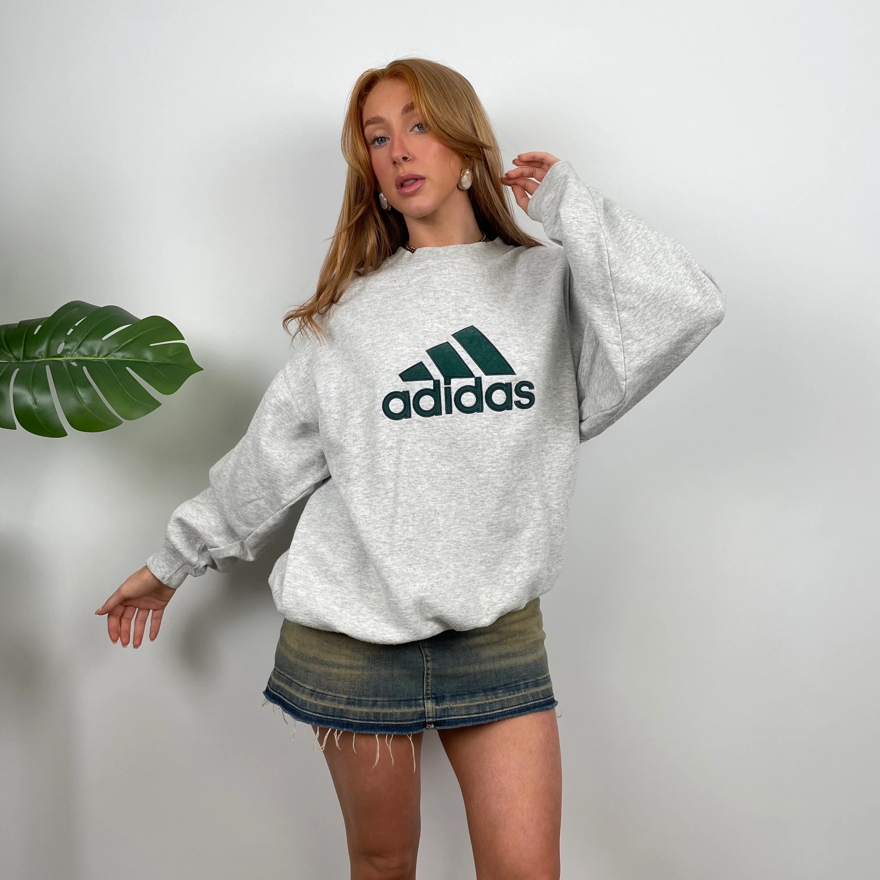 Adidas Grey Embroidered Spell Out Sweatshirt (M) - Image 2