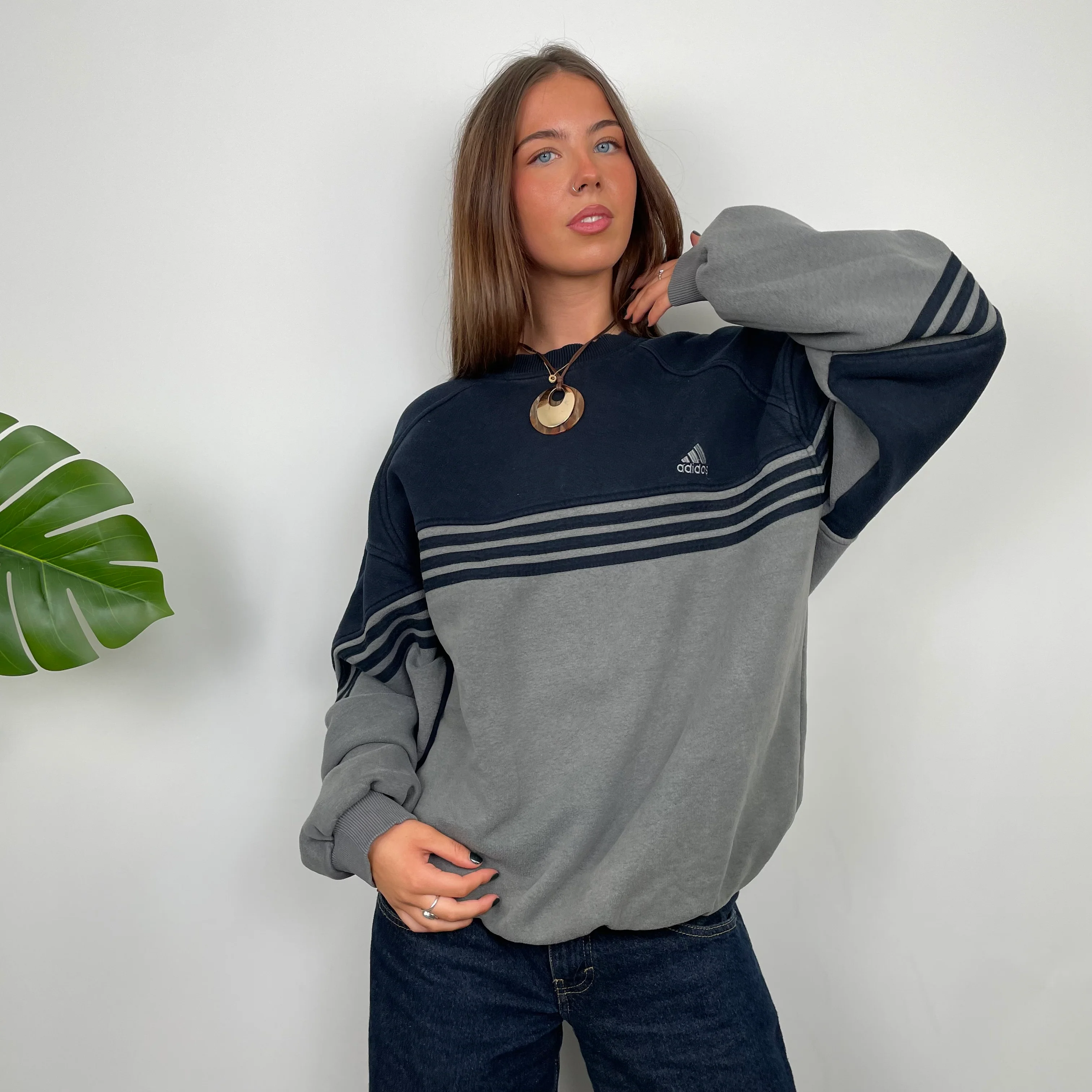 Adidas Grey Embroidered Spell Out Sweatshirt (L) - Image 2