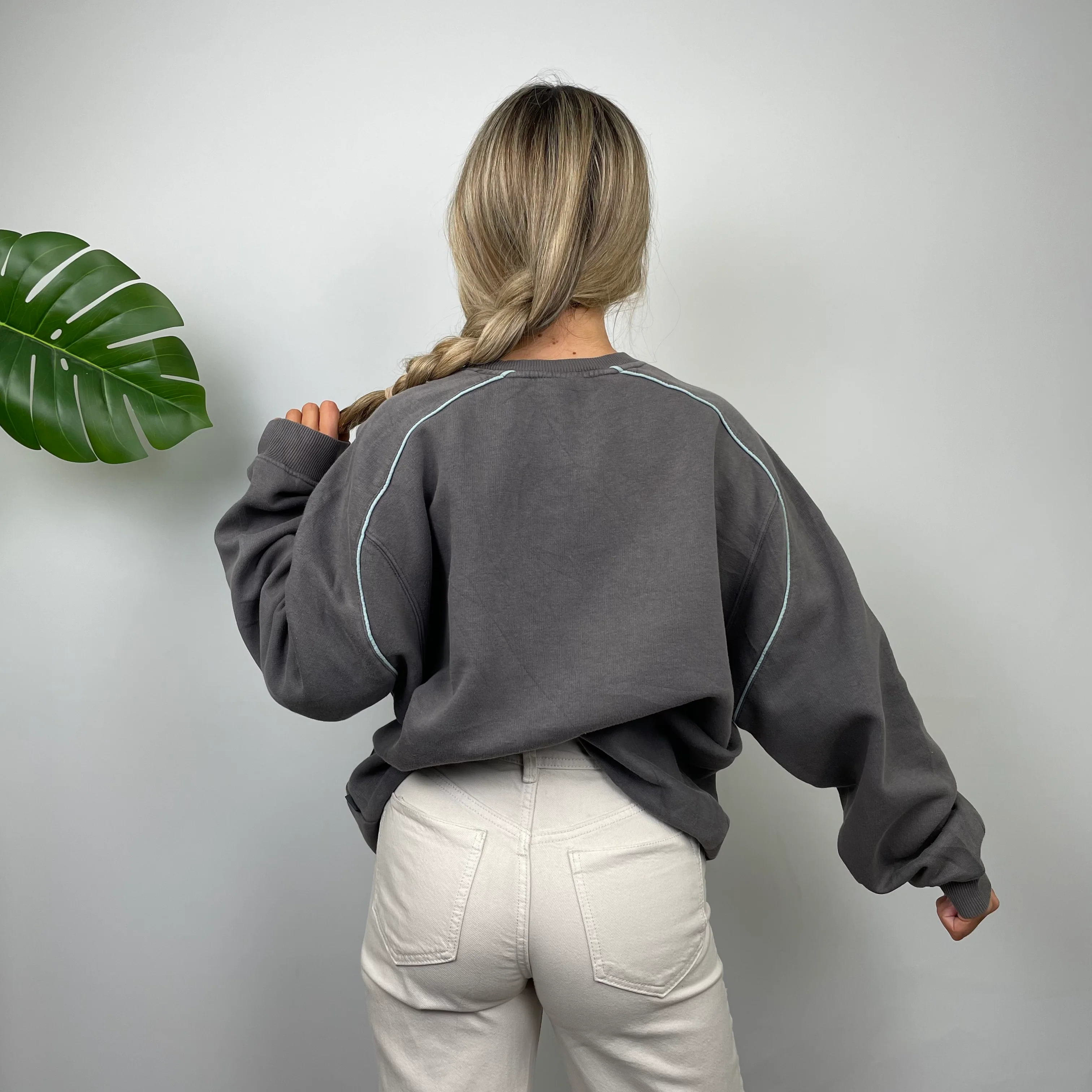 Adidas Grey Embroidered Spell Out Sweatshirt (L) - Image 4
