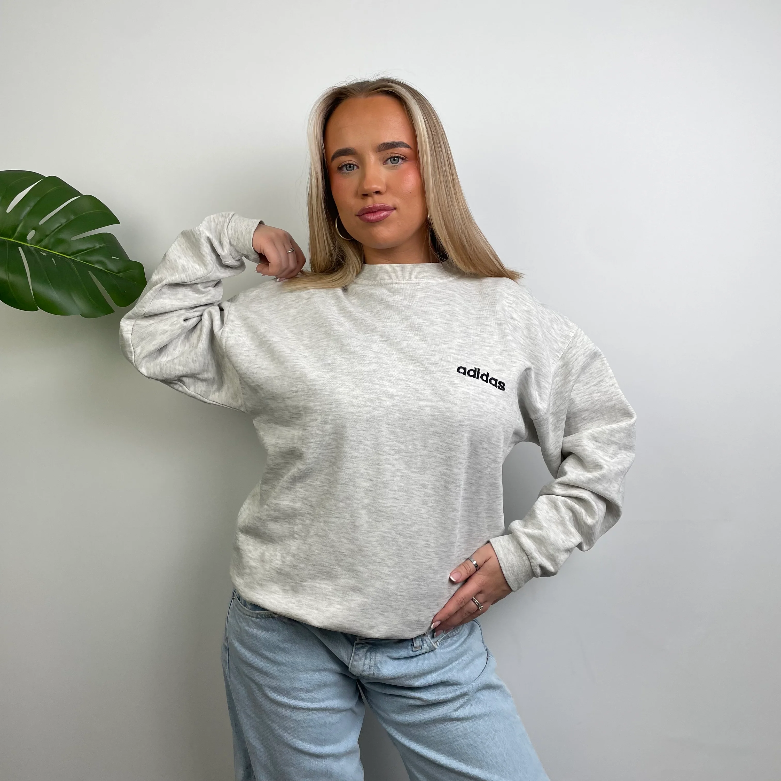 Adidas Grey Embroidered Spell Out Sweatshirt (M) - Image 2