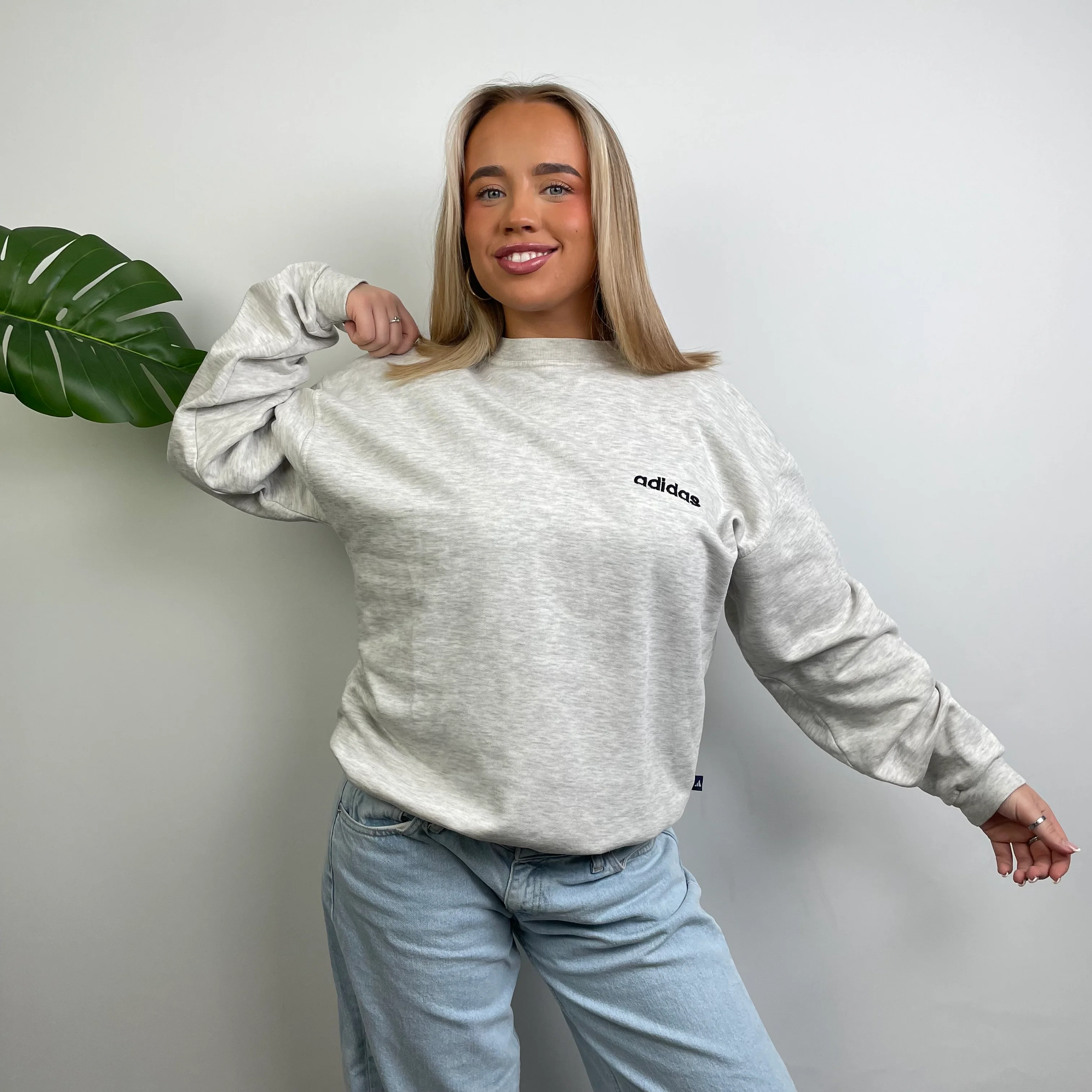 Adidas Grey Embroidered Spell Out Sweatshirt (M) - Image 3