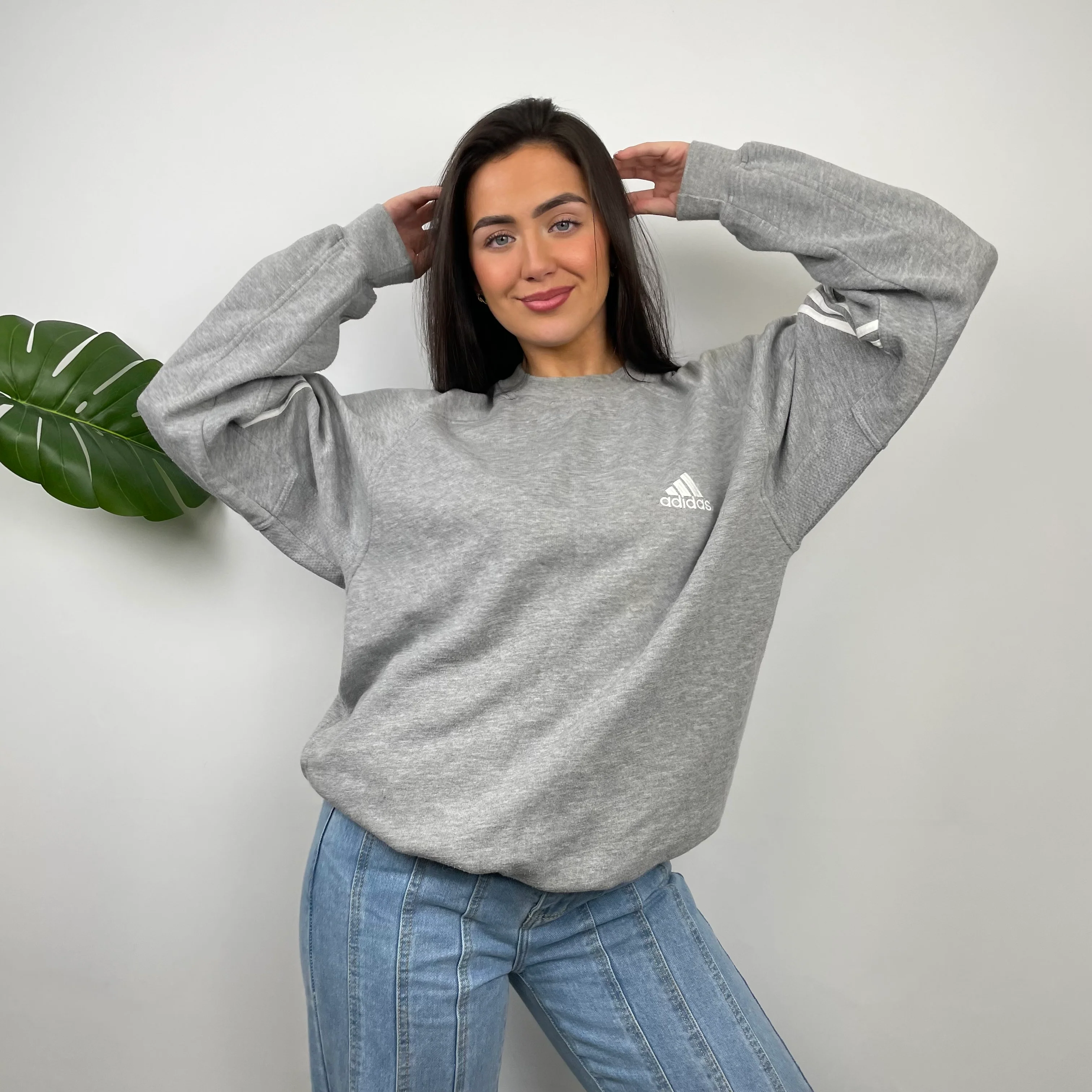 Adidas Grey Embroidered Spell Out Sweatshirt (L) - Image 2