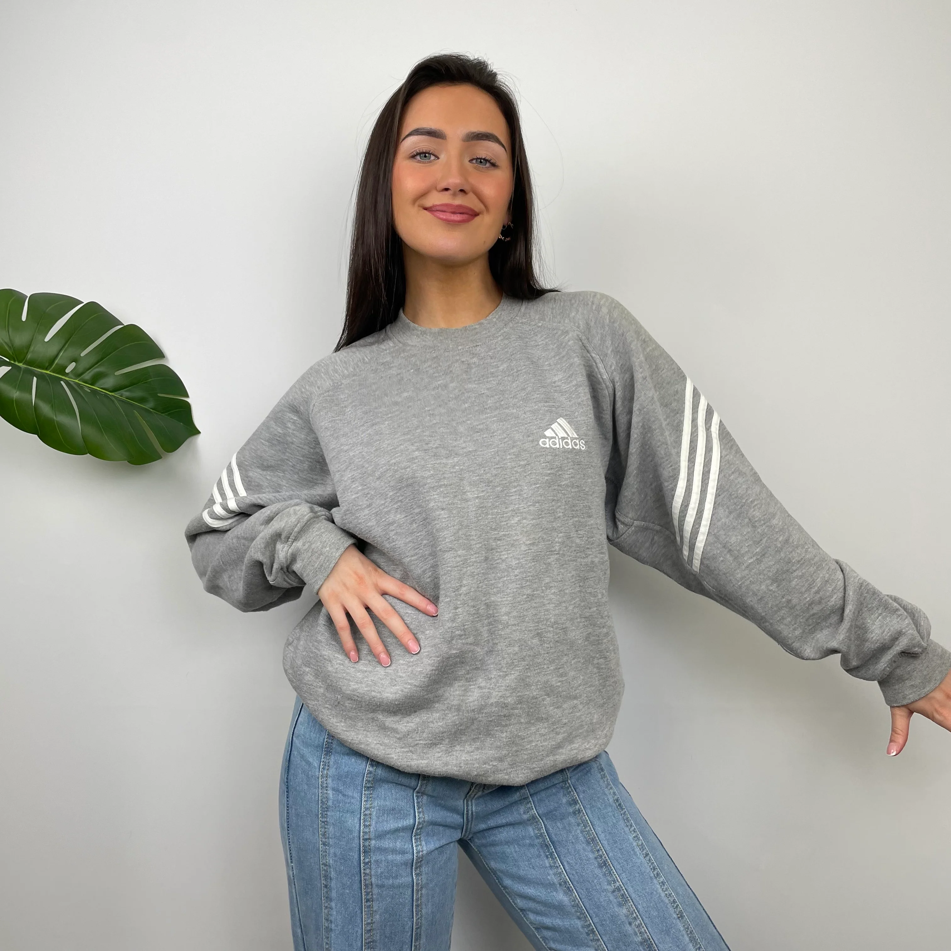Adidas Grey Embroidered Spell Out Sweatshirt (L) - Image 3