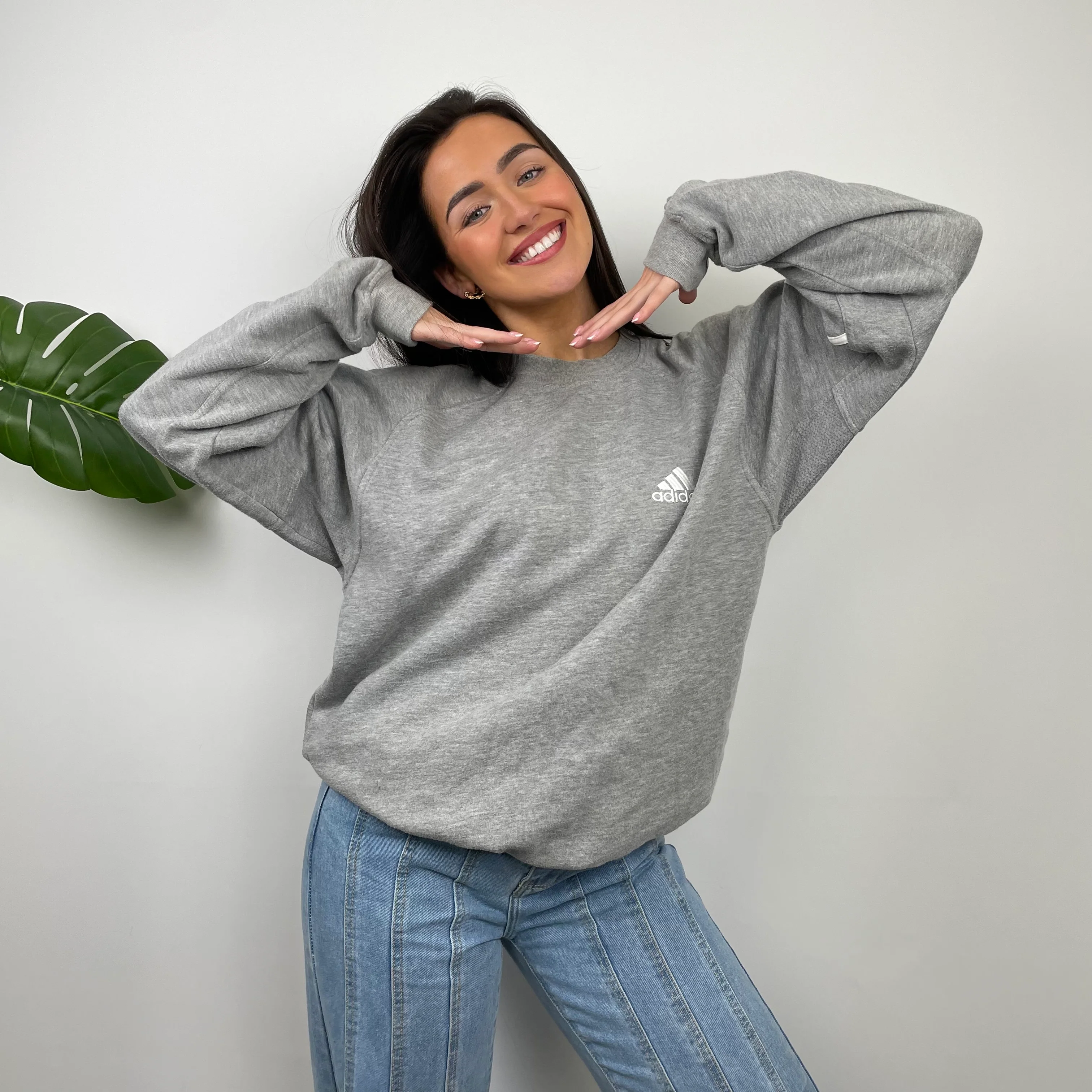 Adidas Grey Embroidered Spell Out Sweatshirt (L) - Image 4