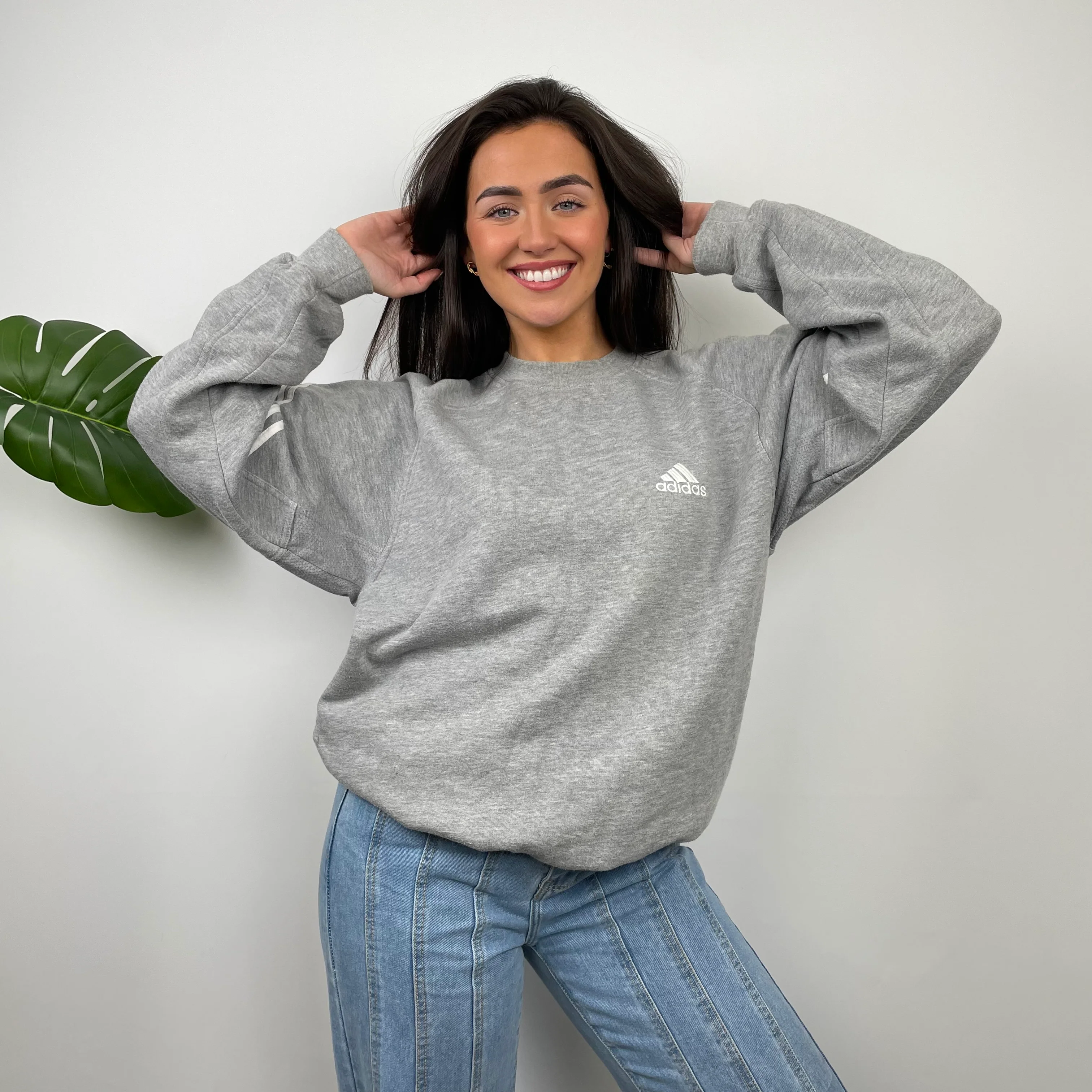 Adidas Grey Embroidered Spell Out Sweatshirt (L) - Image 6