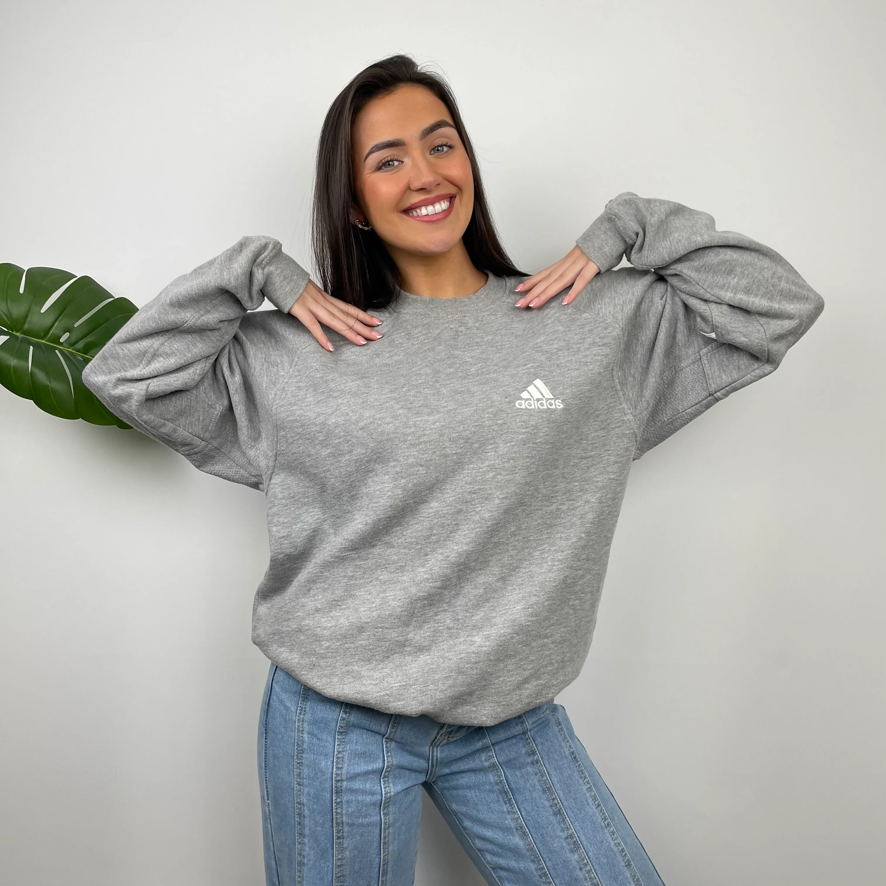 Adidas Grey Embroidered Spell Out Sweatshirt (L) - Image 7