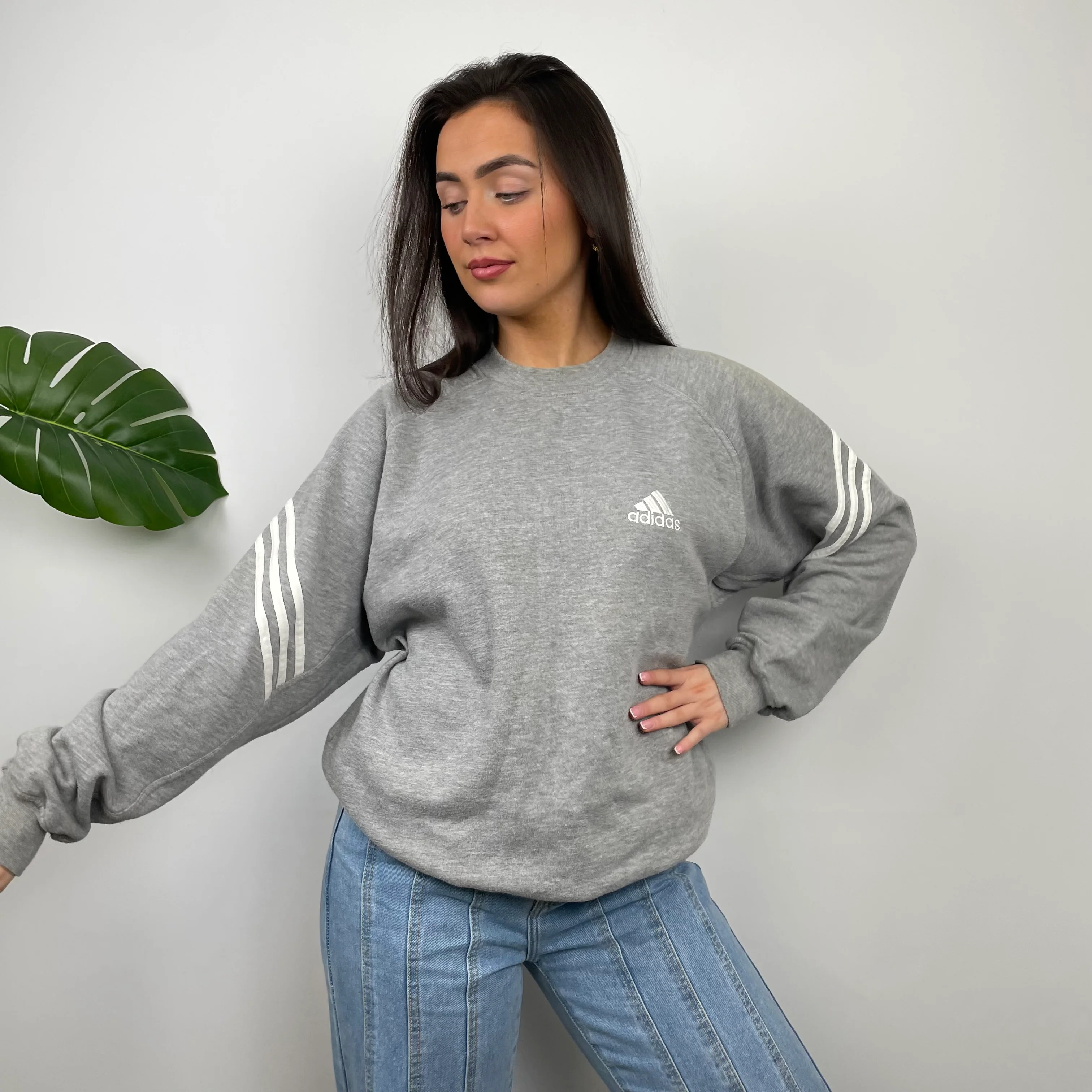 Adidas Grey Embroidered Spell Out Sweatshirt (L) - Image 9