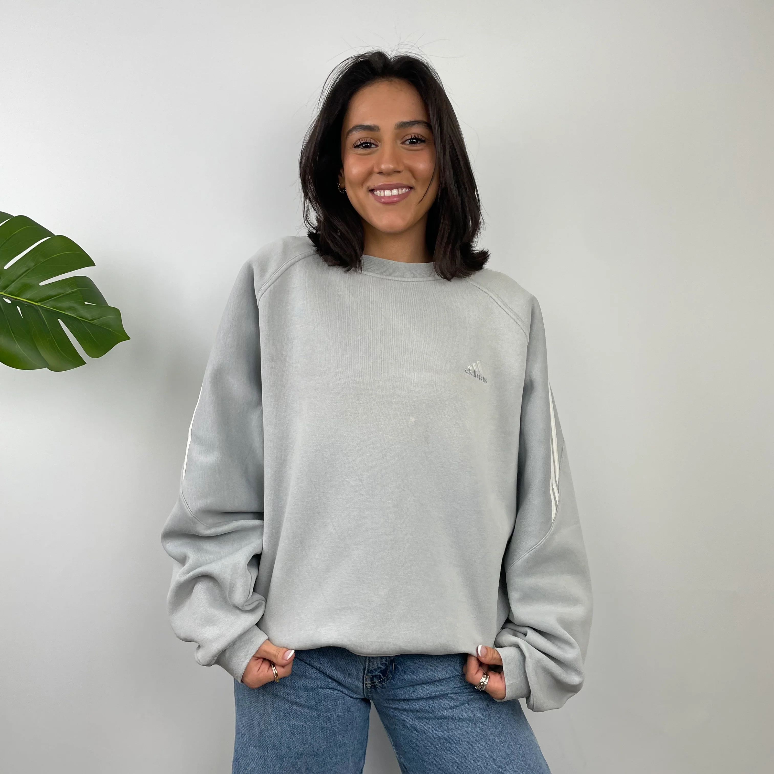Adidas Grey Embroidered Spell Out Sweatshirt (L) - Image 2