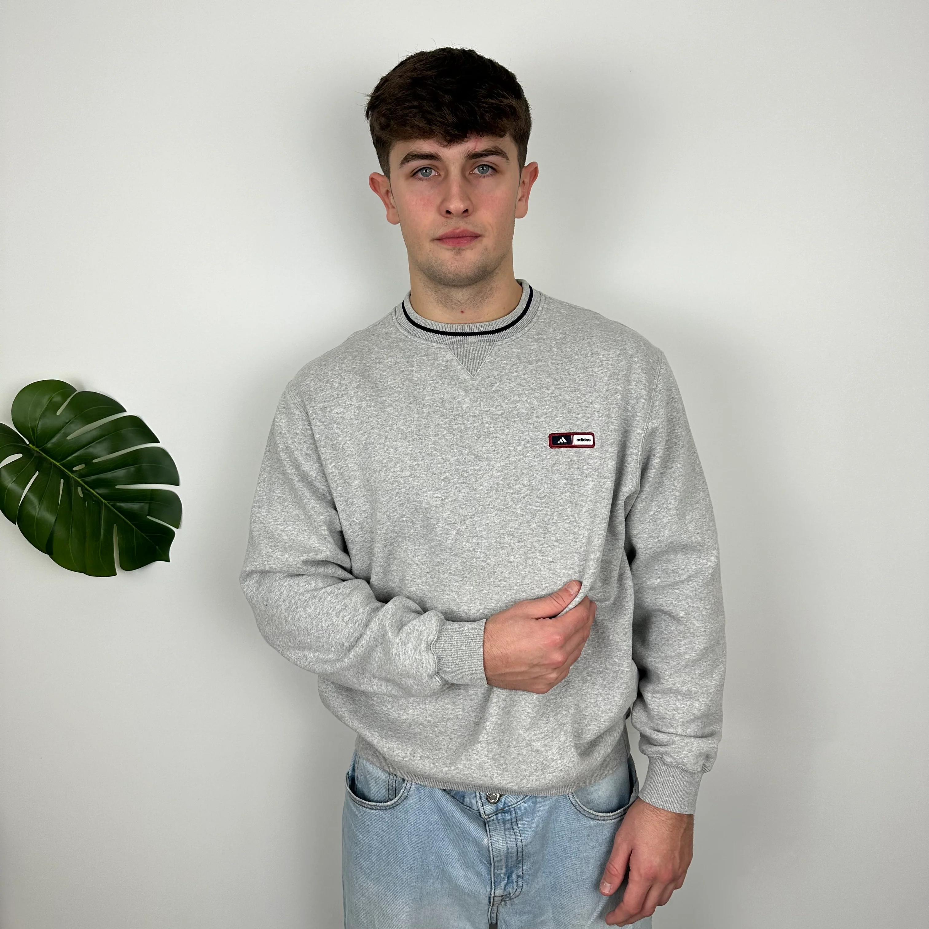 Adidas Grey Embroidered Spell Out Sweatshirt (XL)