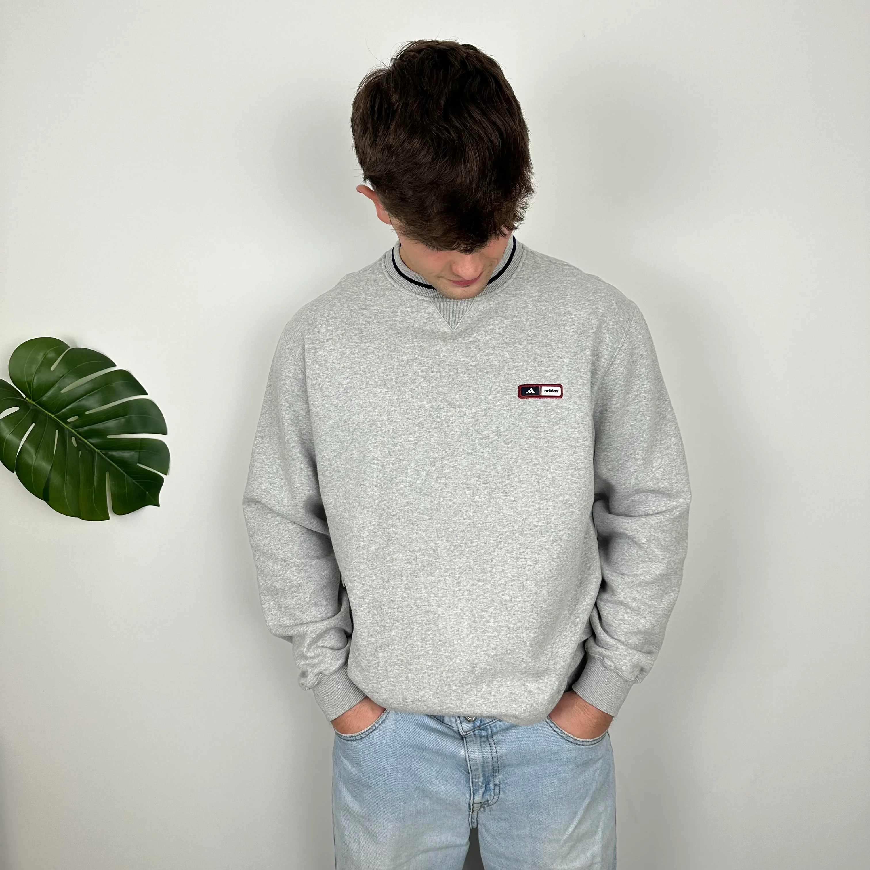 Adidas Grey Embroidered Spell Out Sweatshirt (XL) - Image 5