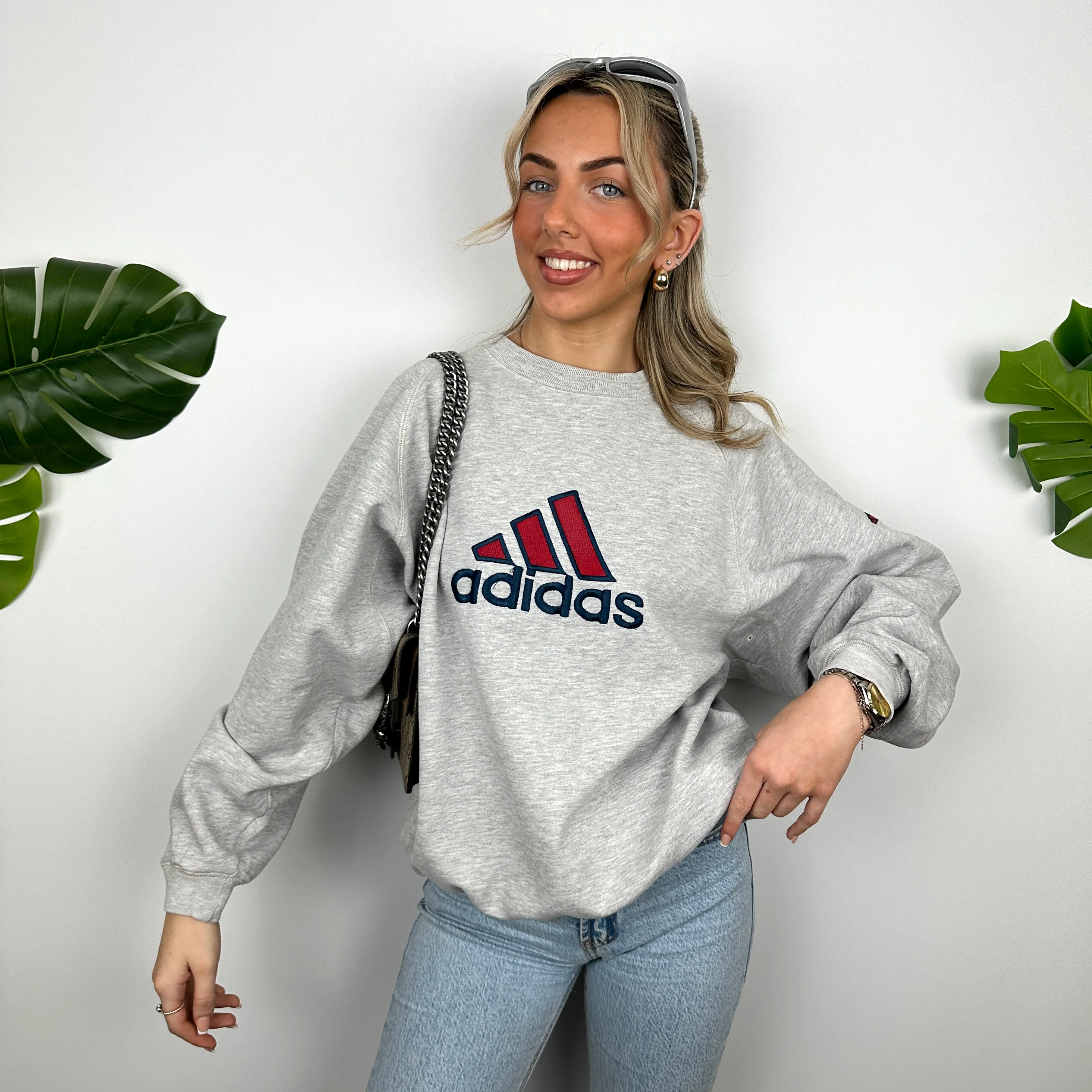 Adidas Grey Embroidered Spell Out Sweatshirt (L) - Image 2