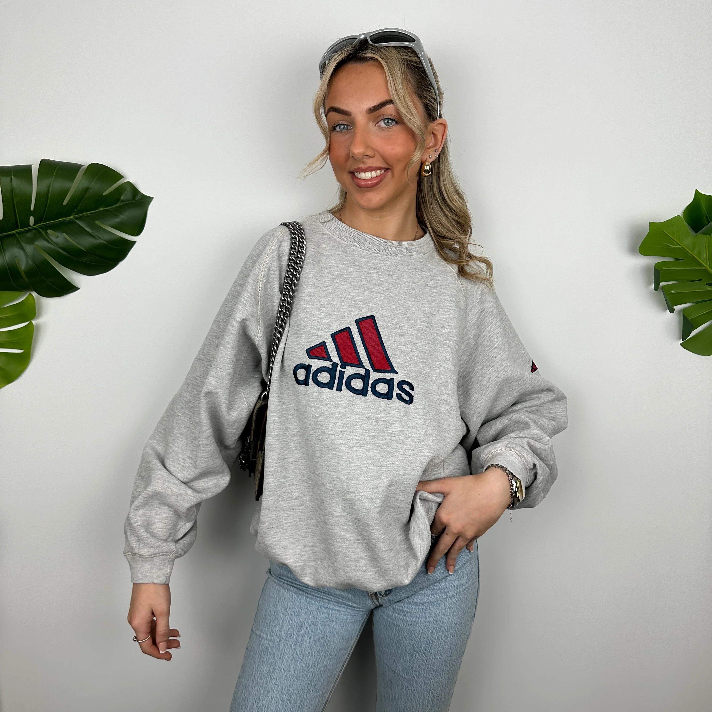 Adidas Grey Embroidered Spell Out Sweatshirt (L) - Image 3