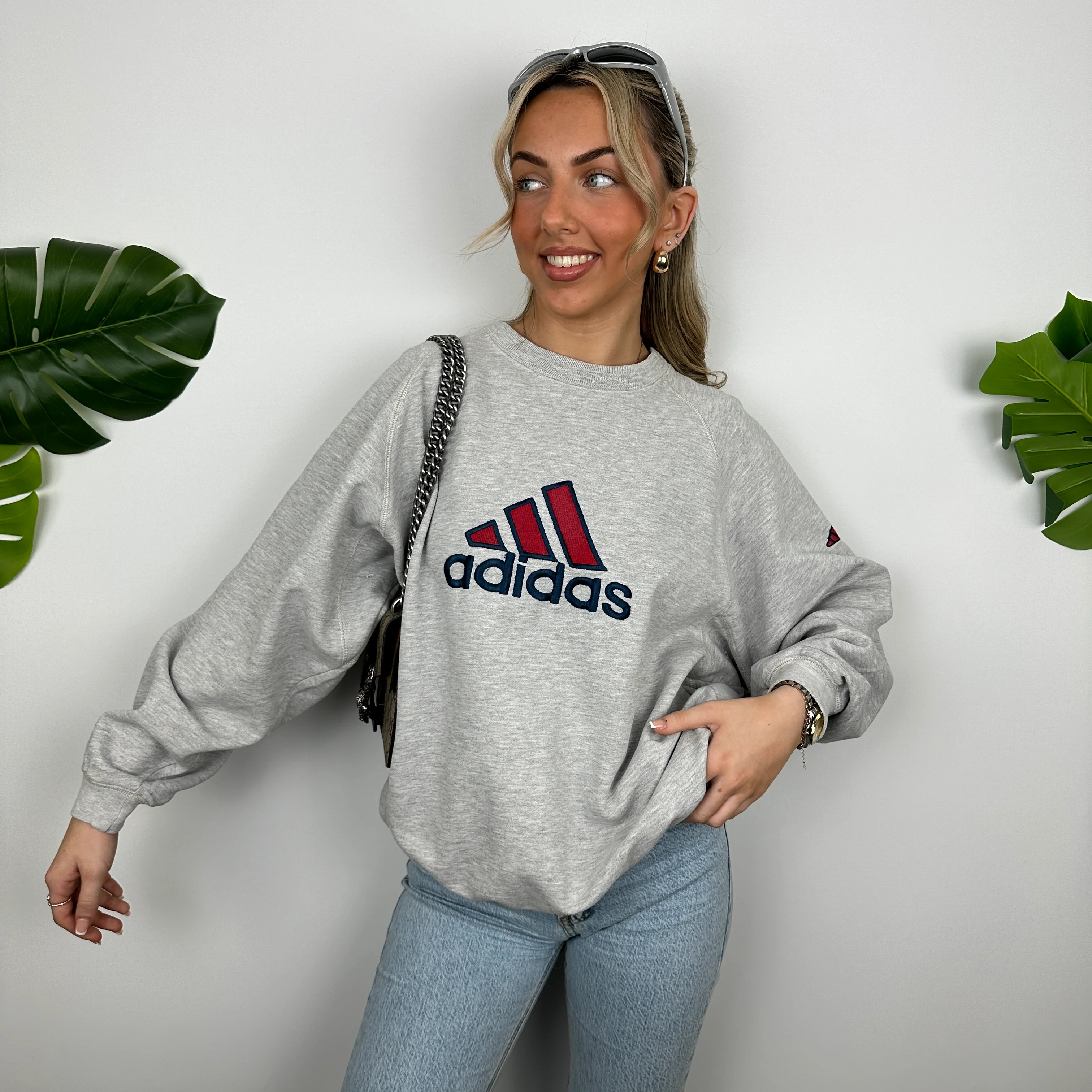 Adidas Grey Embroidered Spell Out Sweatshirt (L) - Image 4