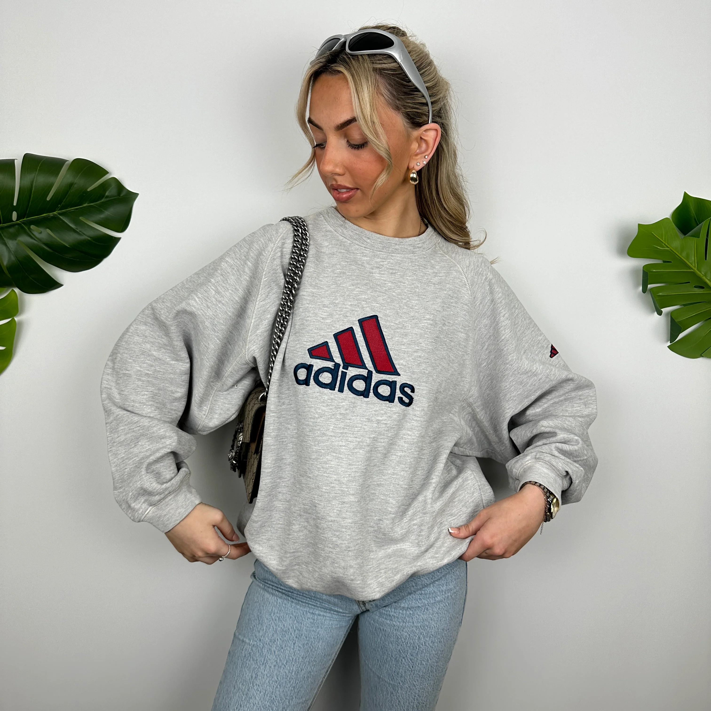 Adidas Grey Embroidered Spell Out Sweatshirt (L) - Image 6