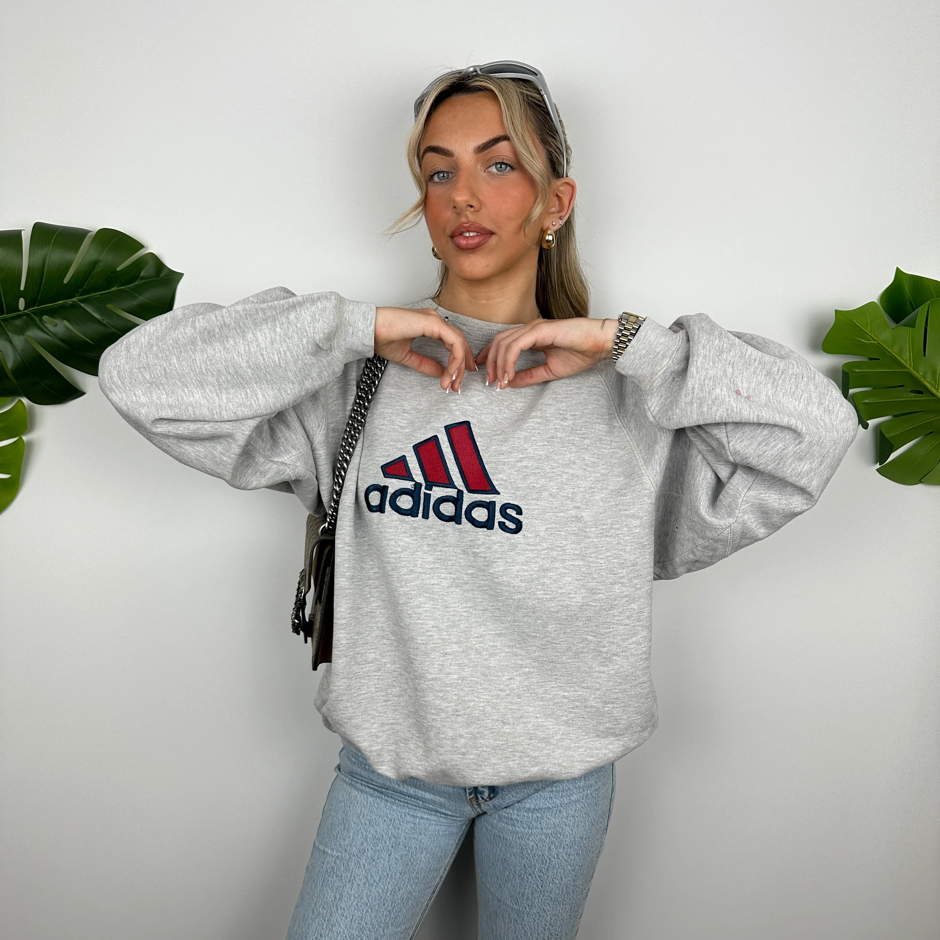 Adidas Grey Embroidered Spell Out Sweatshirt (L) - Image 7