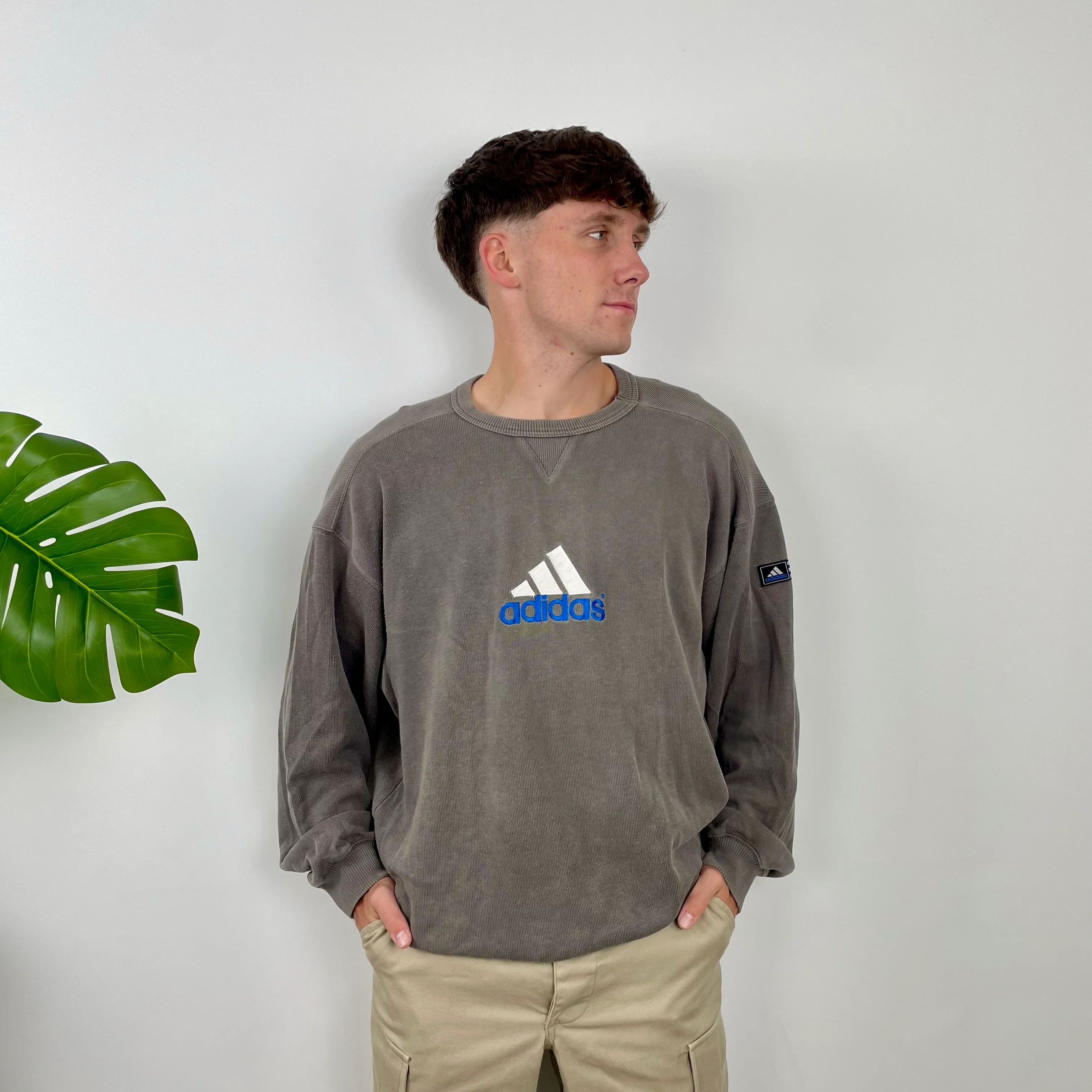 Adidas Grey Embroidered Spell Out Sweatshirt (L) - Image 2