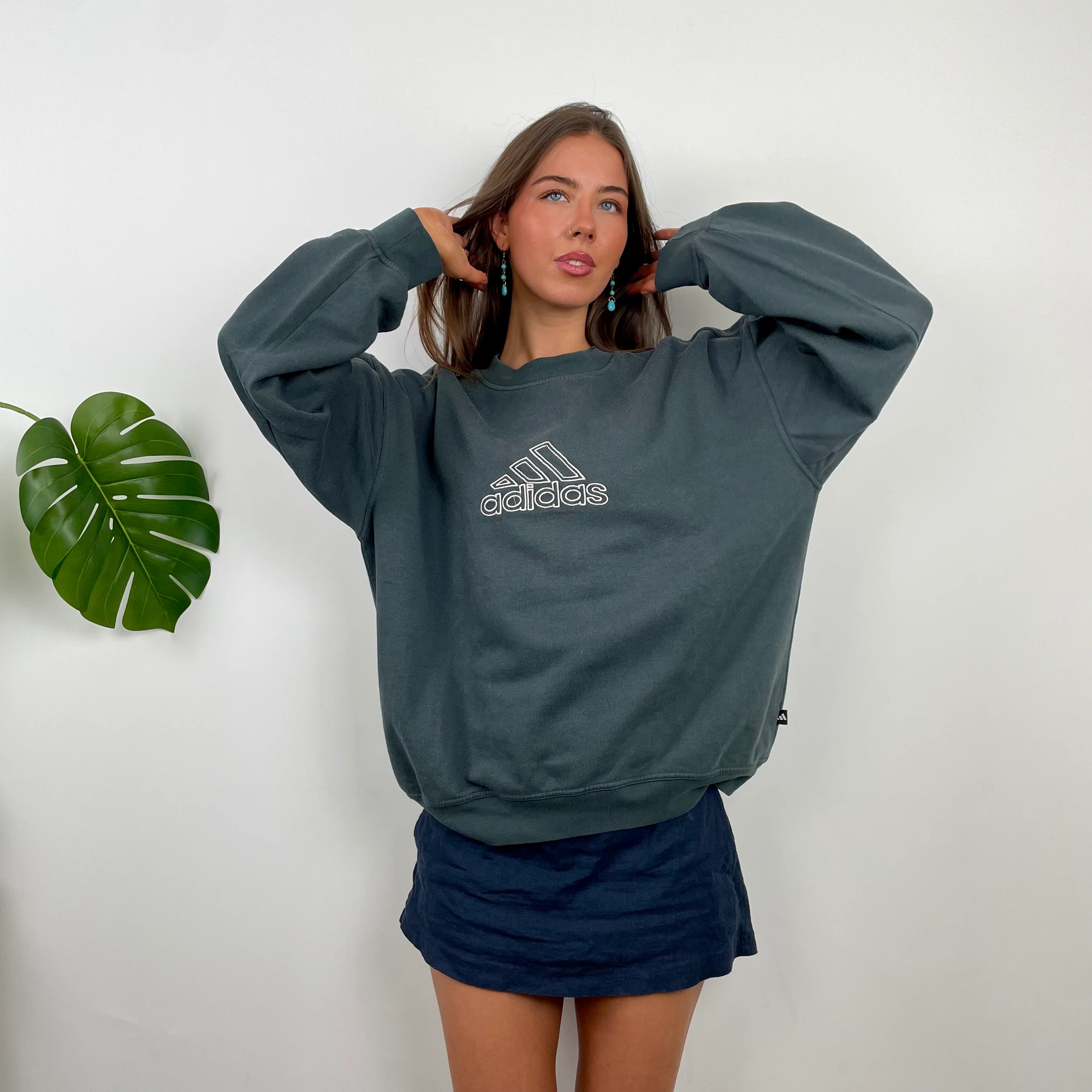 Adidas Grey Embroidered Spell Out Sweatshirt (M) - Image 3