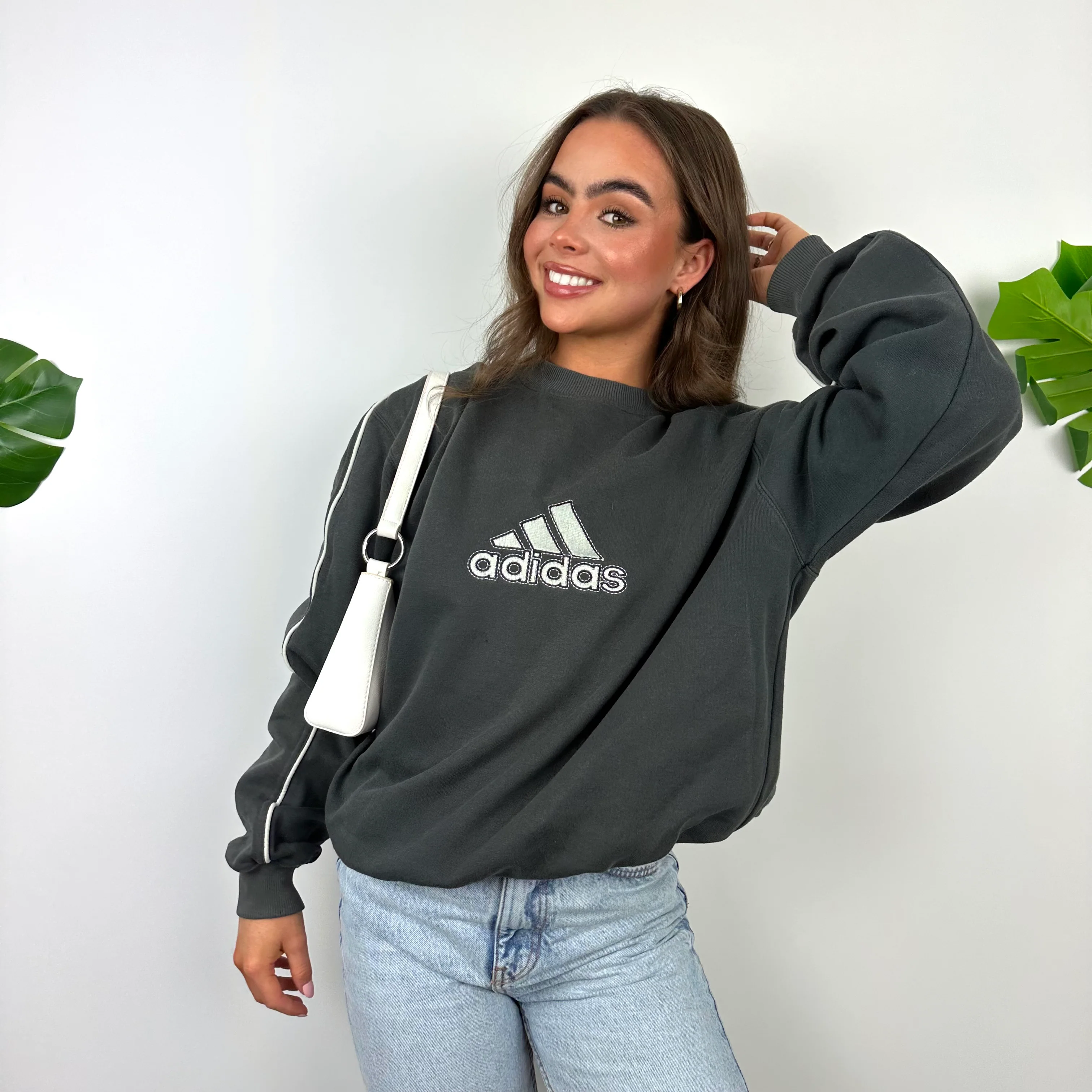 Adidas Grey Embroidered Spell Out Sweatshirt (M) - Image 4
