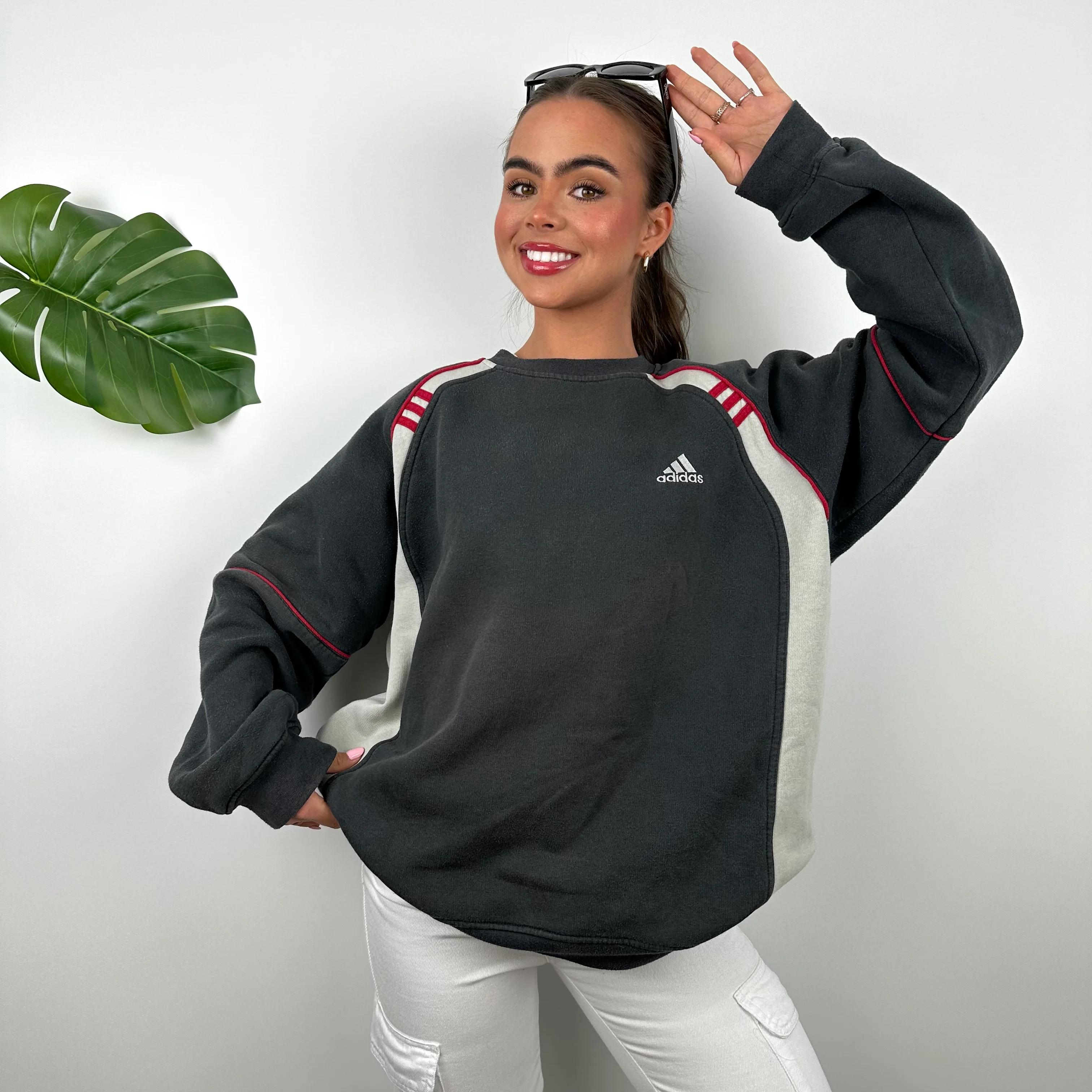 Adidas Grey Embroidered Spell Out Sweatshirt (M)