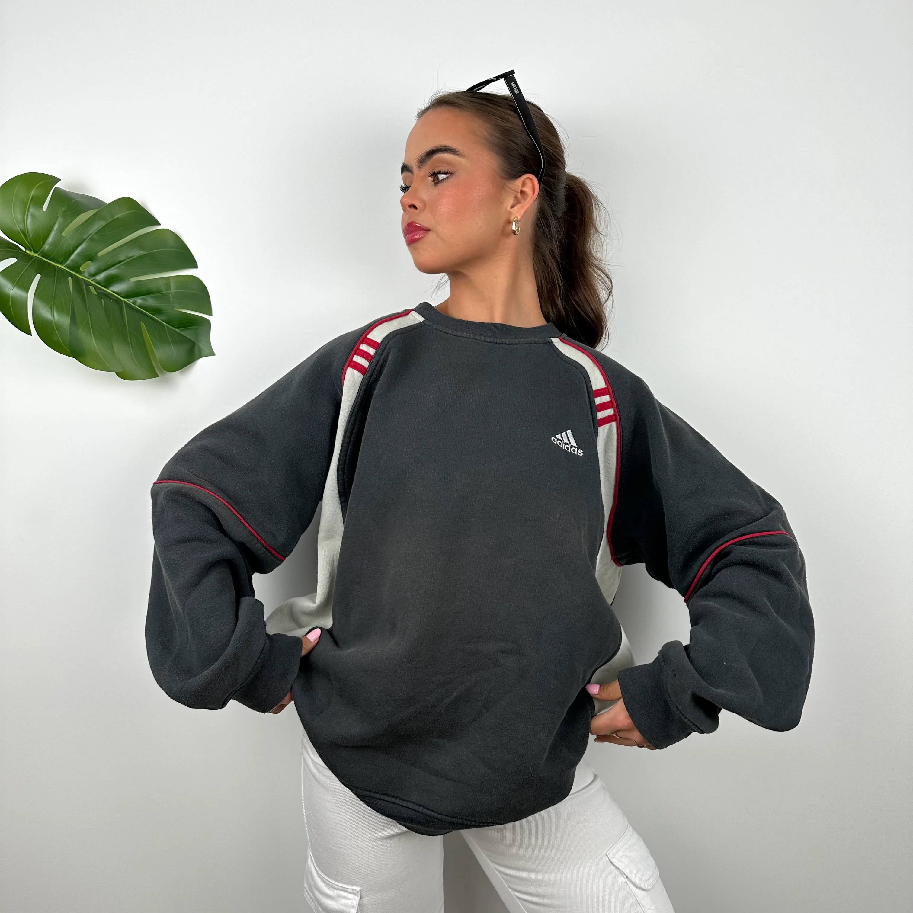 Adidas Grey Embroidered Spell Out Sweatshirt (M) - Image 6