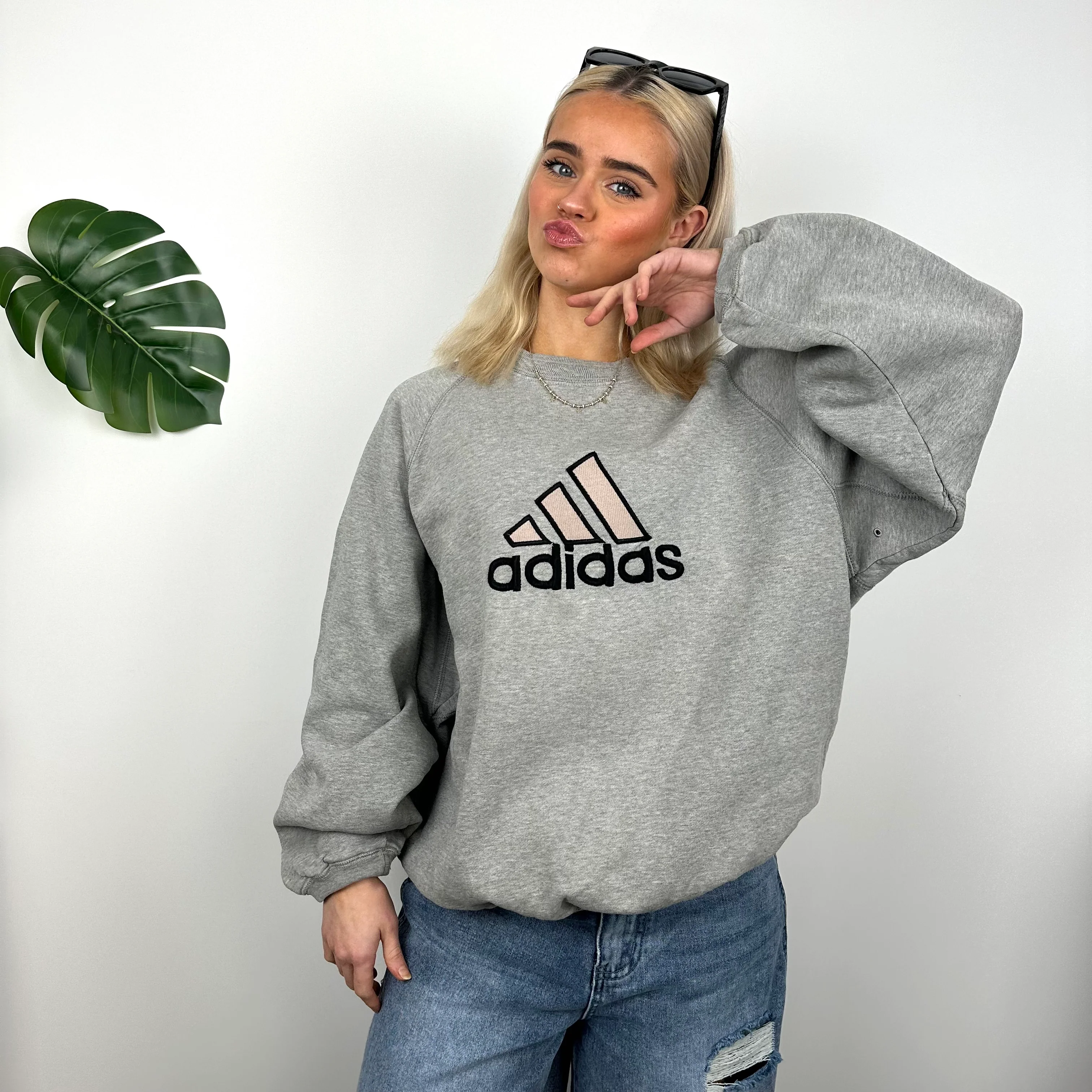 Adidas Grey Embroidered Spell Out Sweatshirt (M) - Image 4