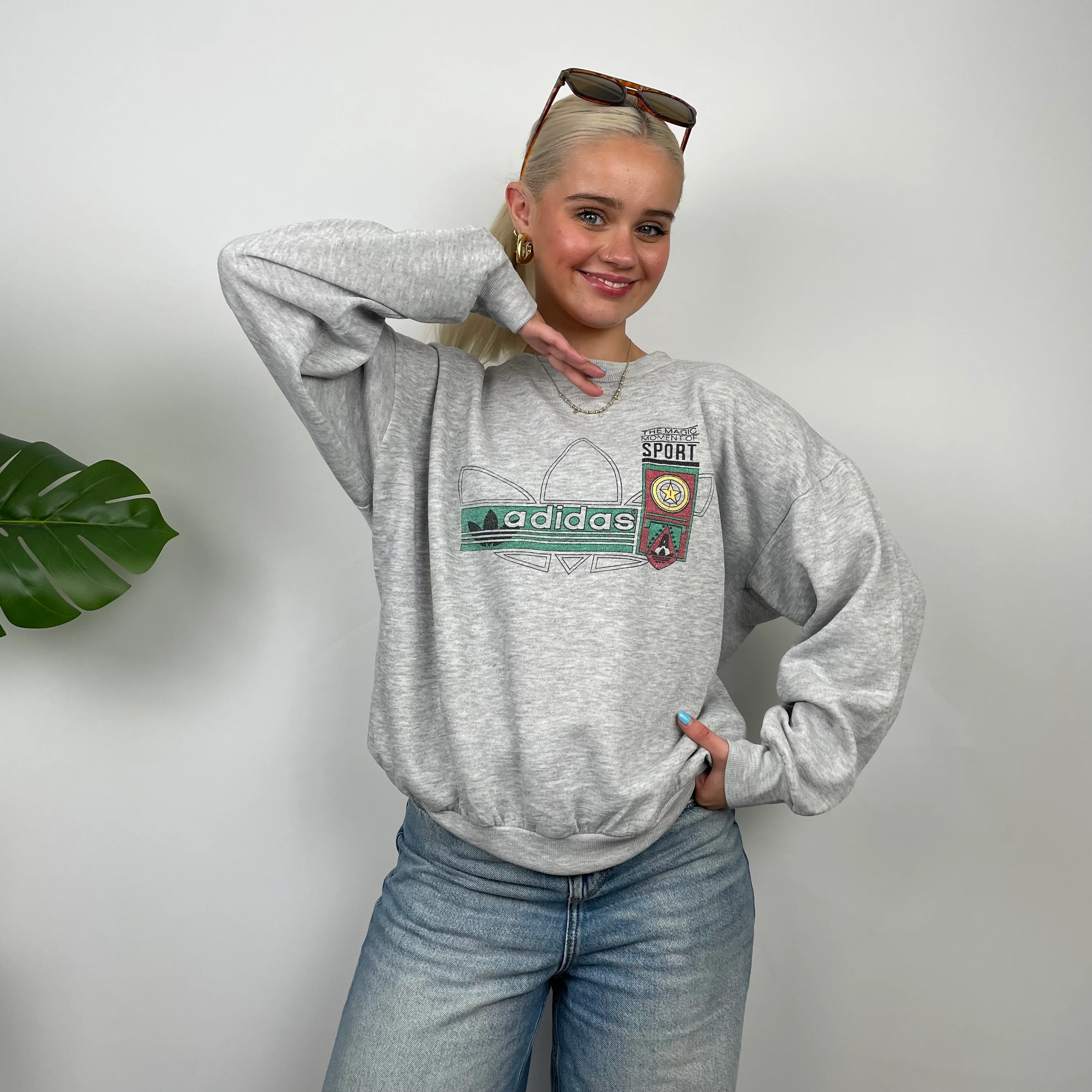 Adidas Grey Embroidered Spell Out Sweatshirt (S) - Image 2