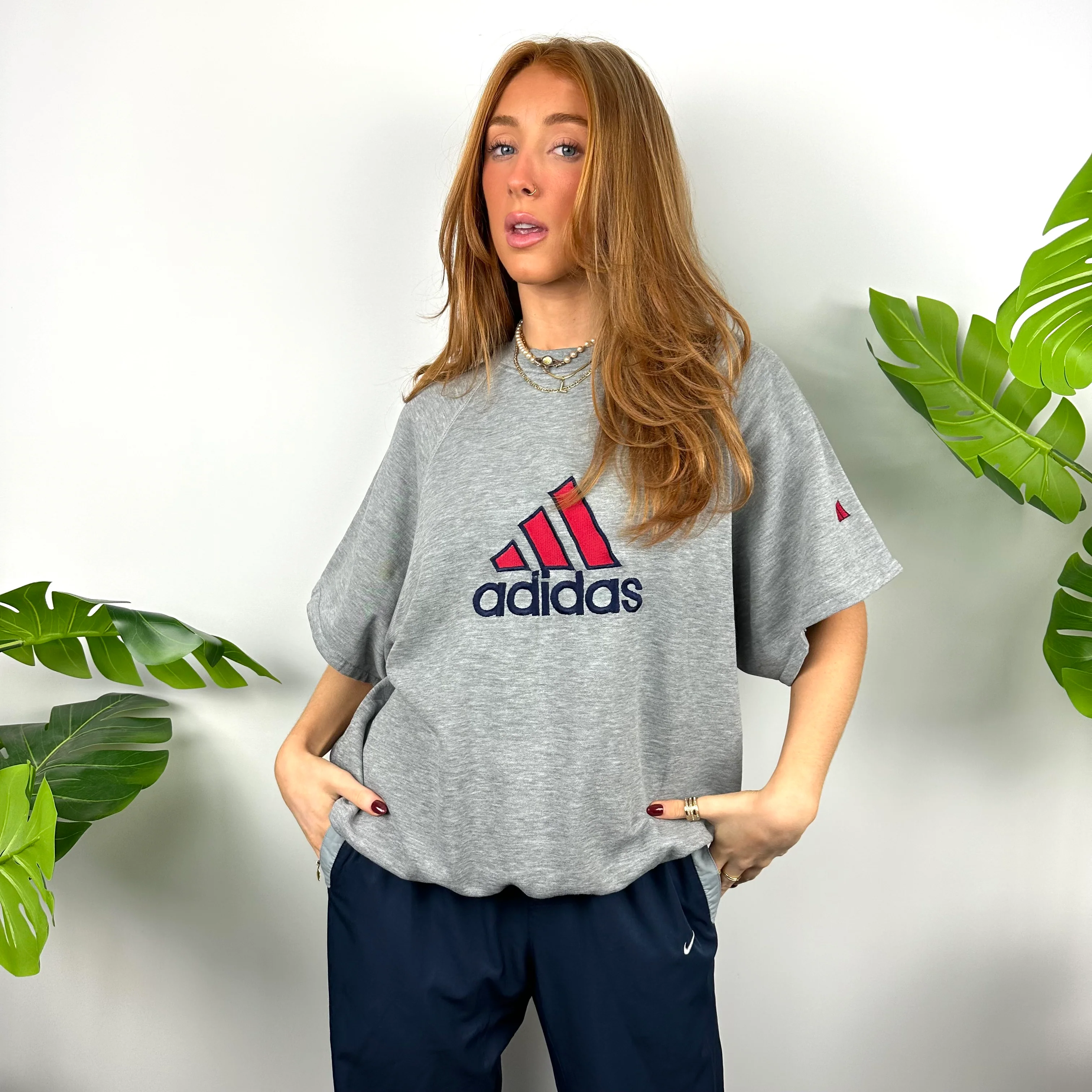 Adidas Grey Embroidered Spell Out T Shirt (L) - Image 2
