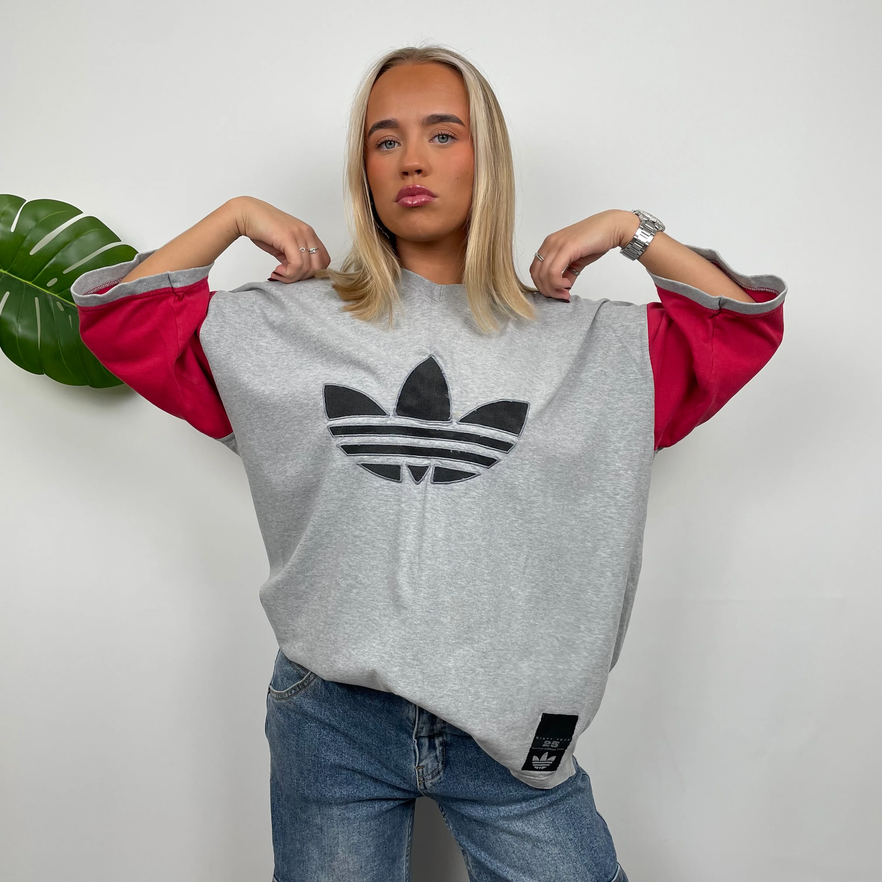 Adidas Grey Embroidered Spell Out T Shirt (L) - Image 2