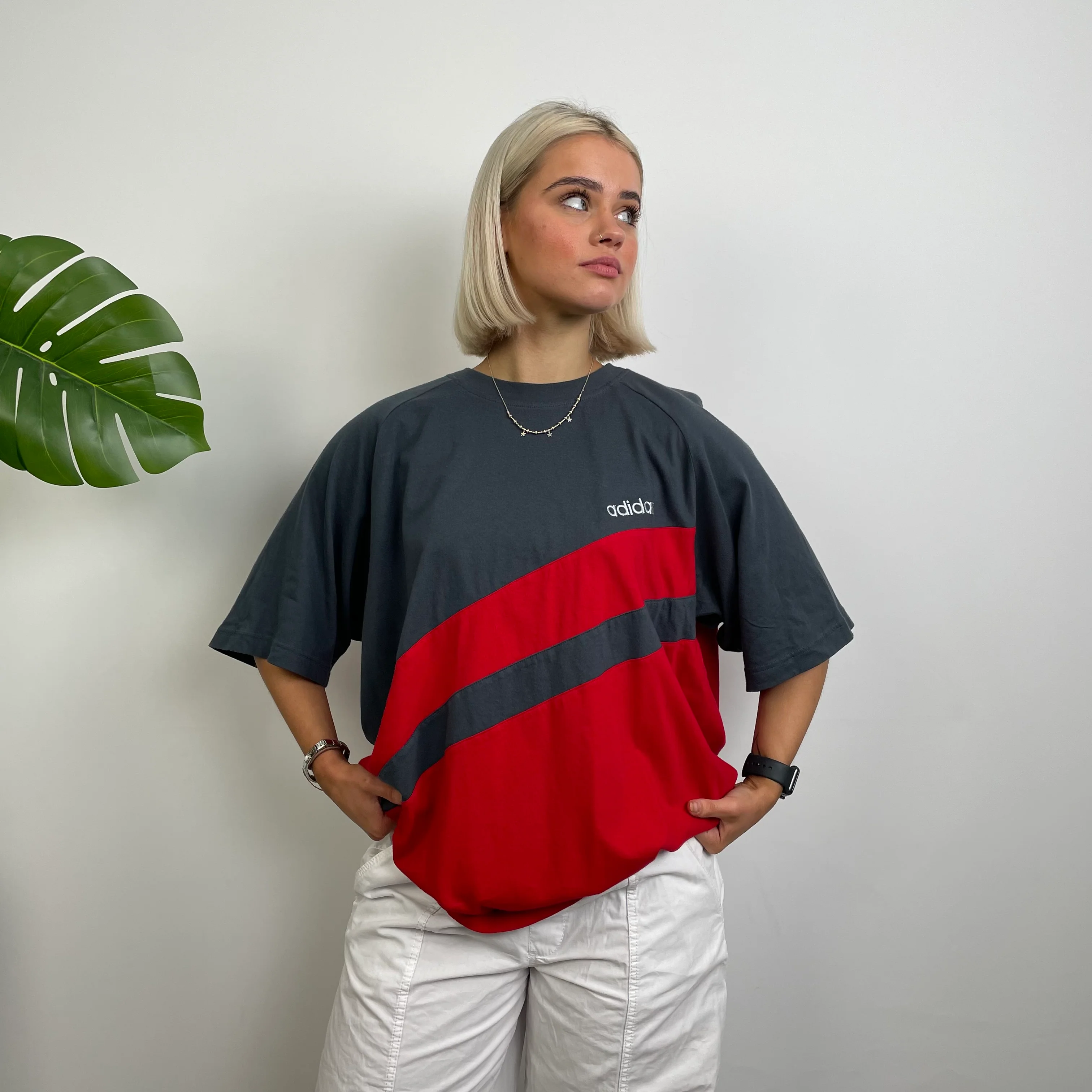 Adidas Grey Embroidered Spell Out T Shirt (XL) - Image 2
