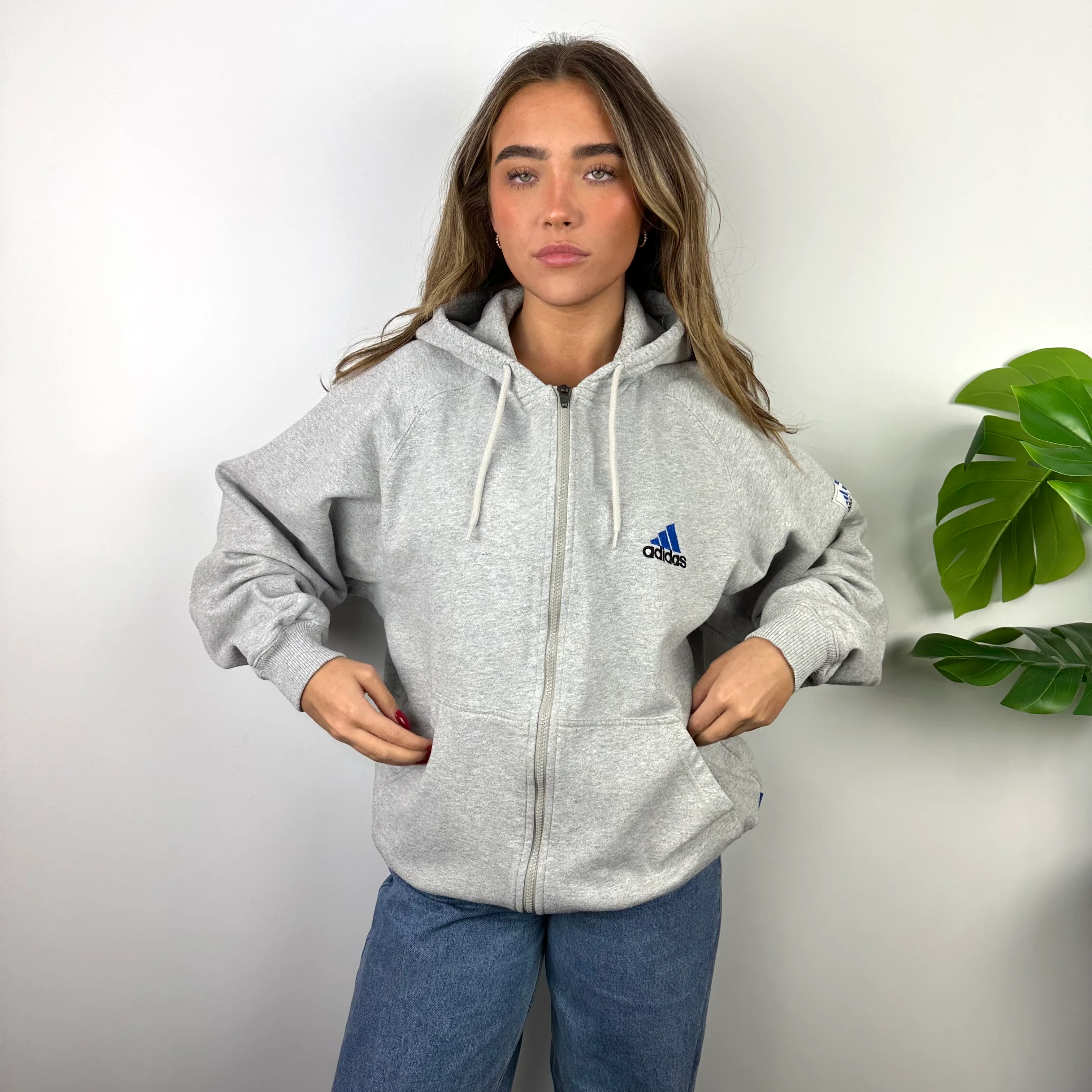 Adidas Grey Embroidered Spell Out Zip Up Hoodie Jacket (L) - Image 7