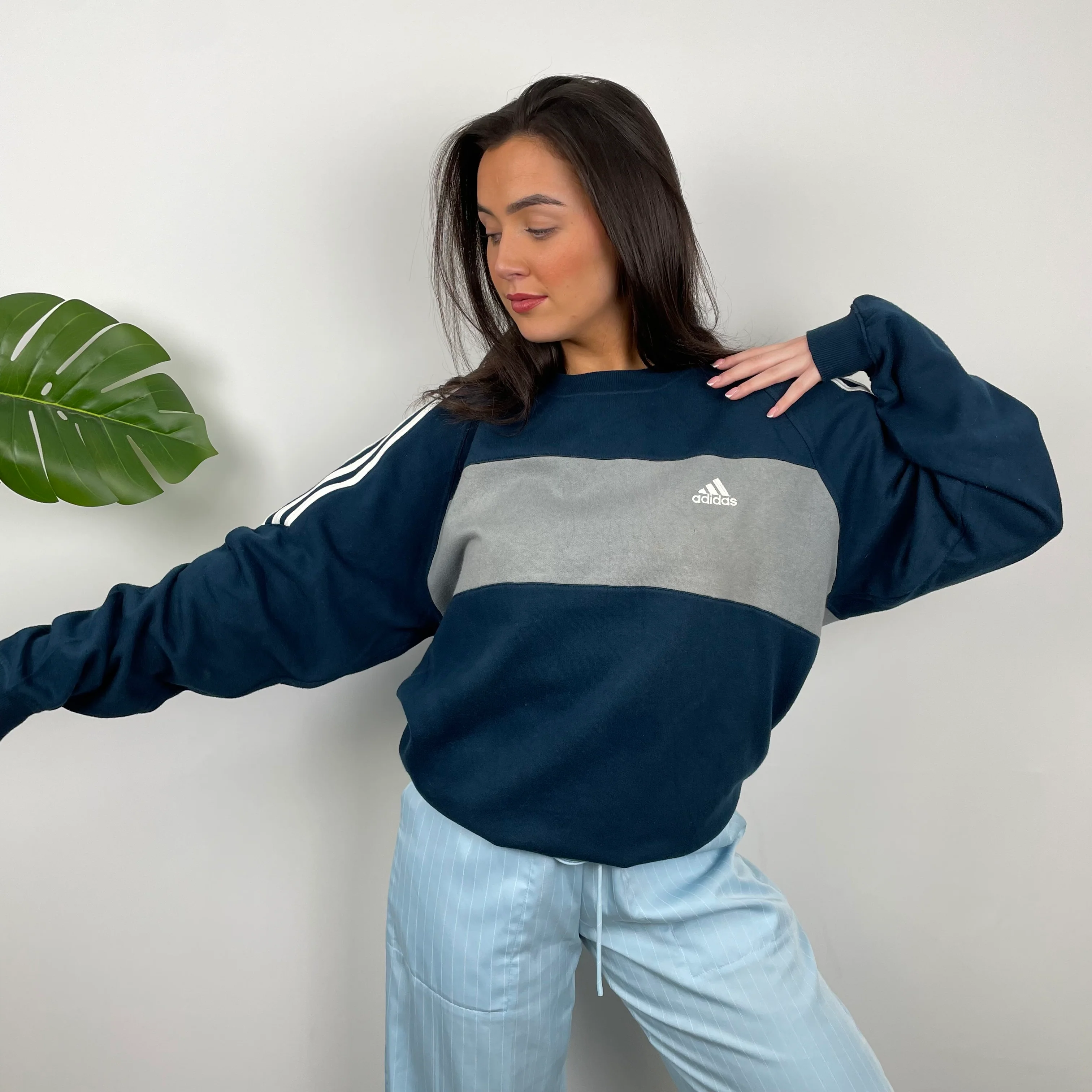 Adidas Grey & Navy Embroidered Spell Out Sweatshirt (L) - Image 2