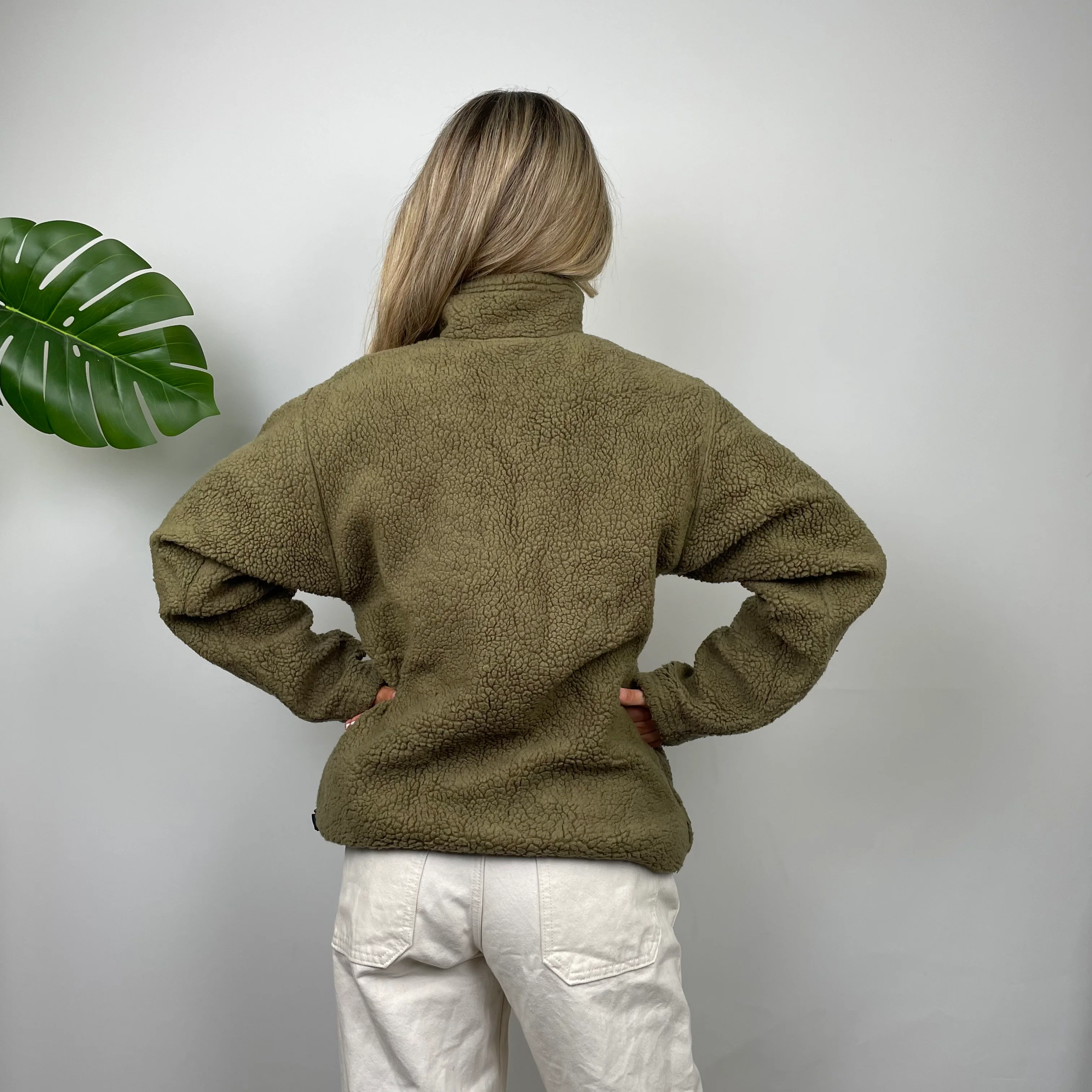 Adidas Khaki Embroidered Spell Out Teddy Bear Fleece Zip Up Jacket (M) - Image 3