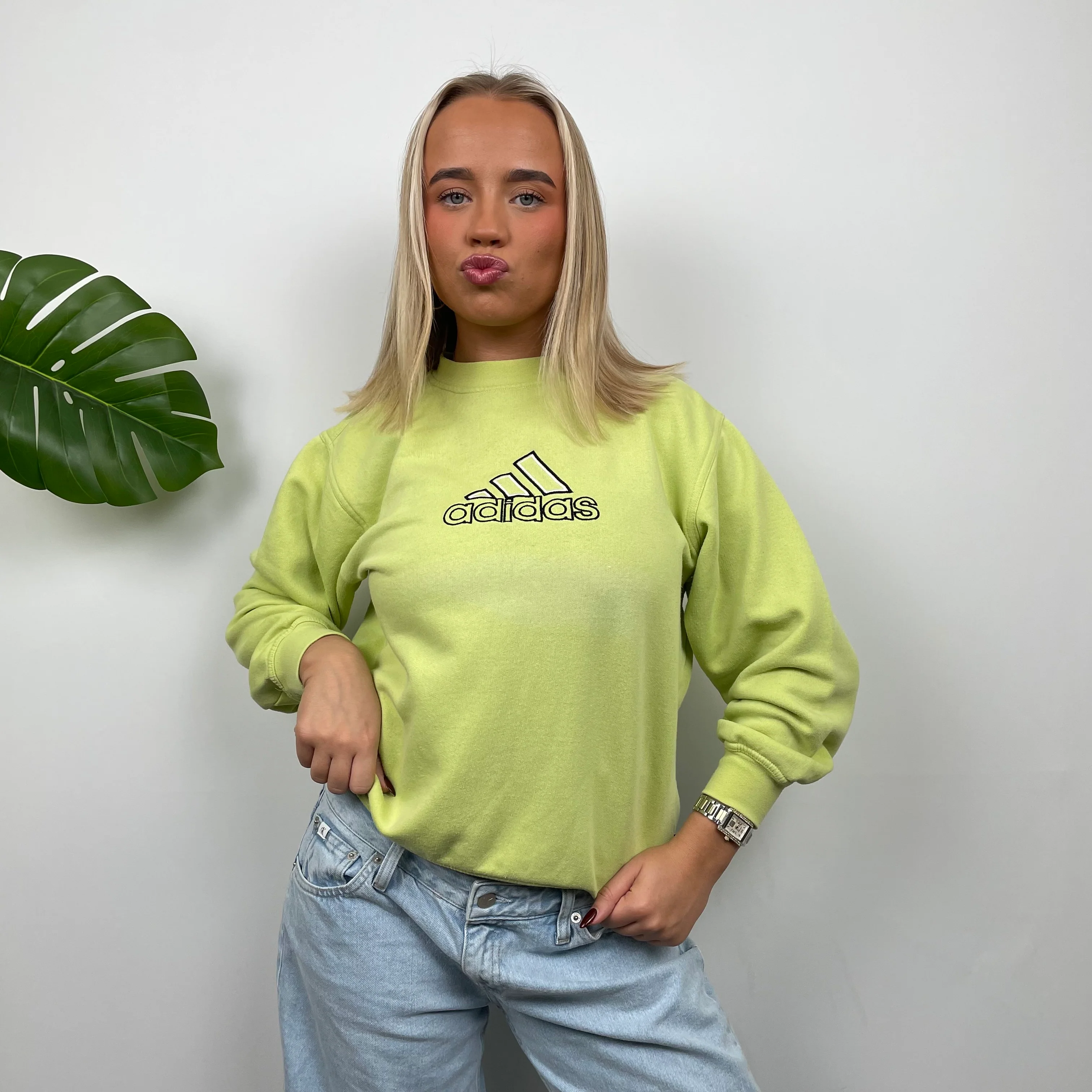 Adidas Lime Embroidered Spell Out Sweatshirt (S) - Image 2
