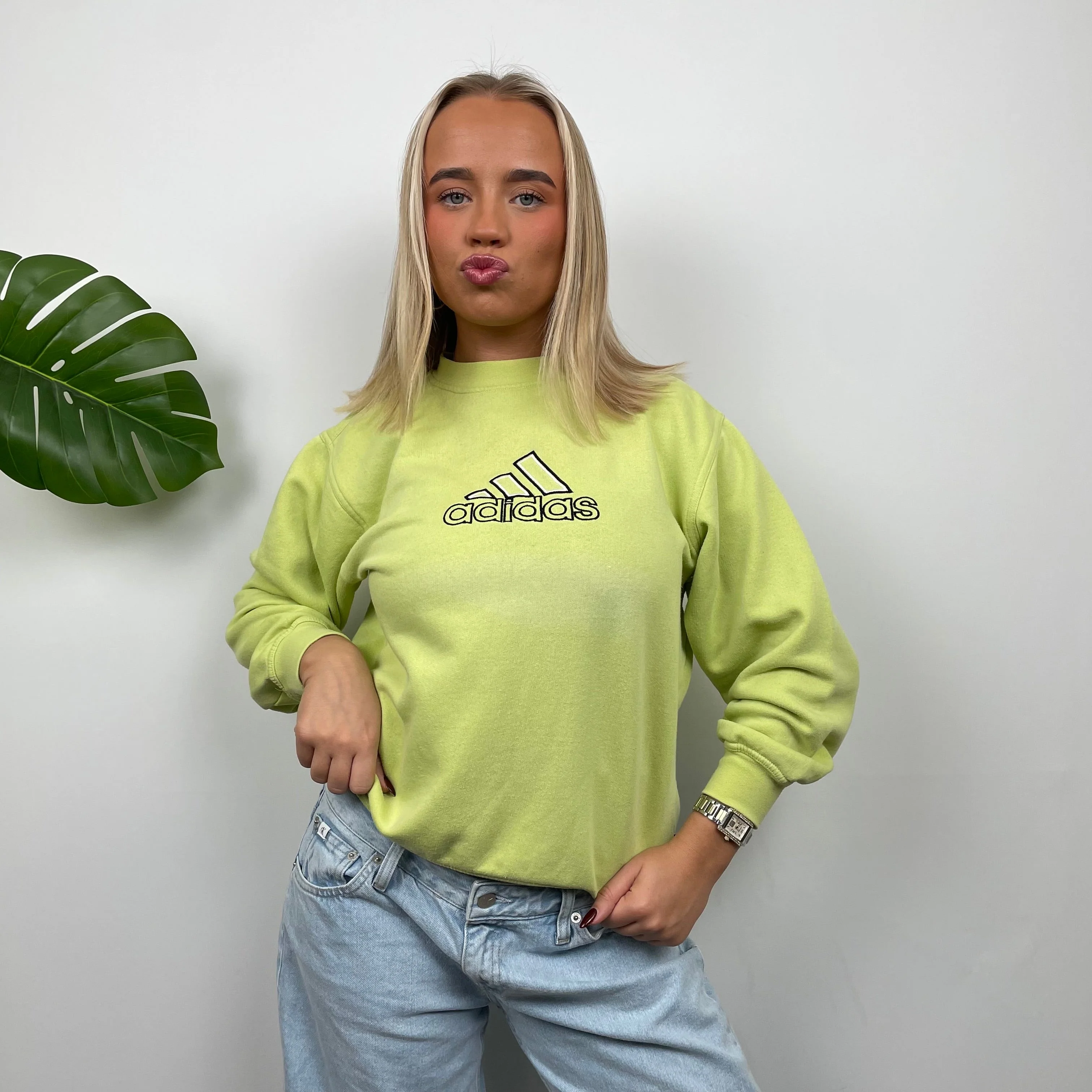 Adidas Lime Embroidered Spell Out Sweatshirt (S) - Image 2