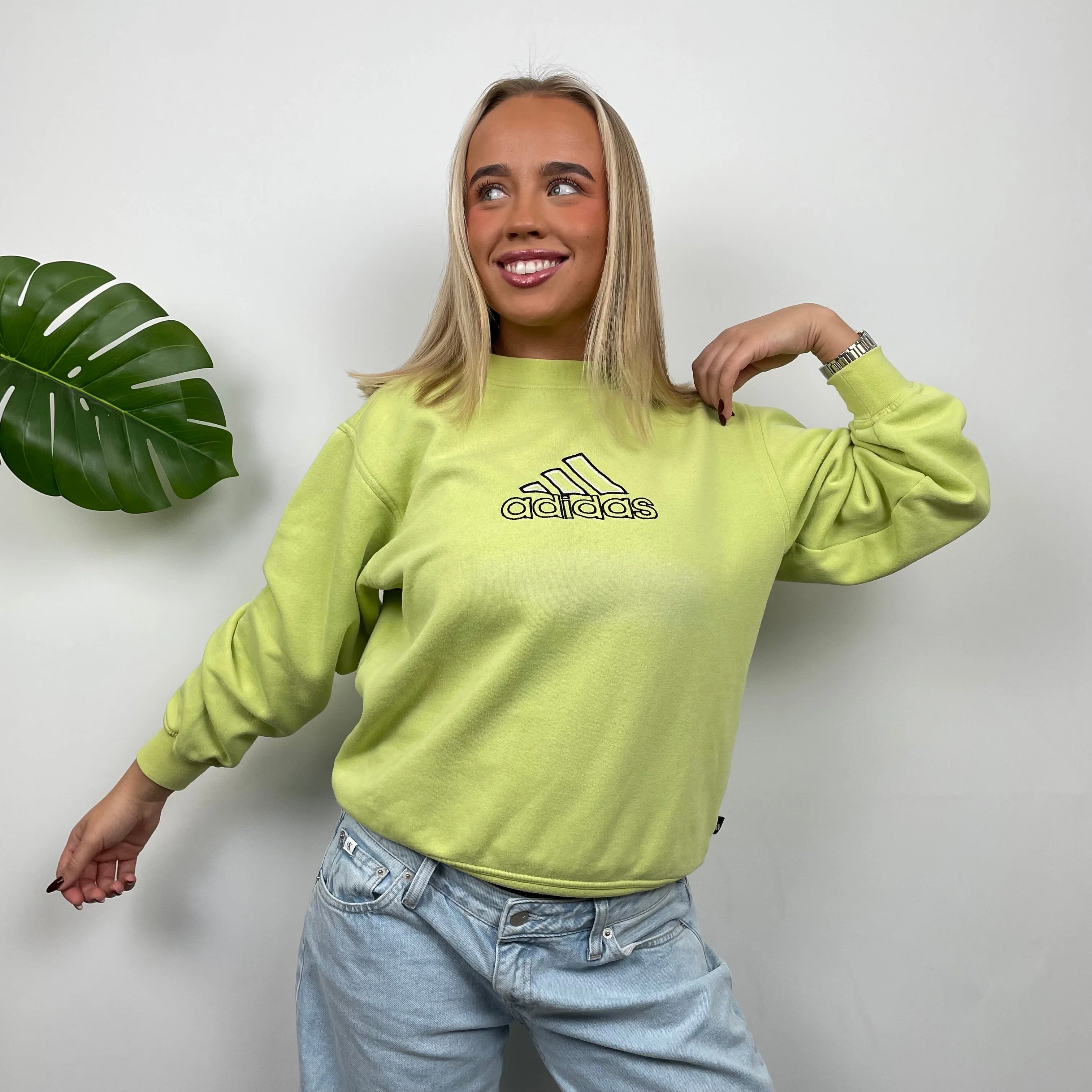Adidas Lime Embroidered Spell Out Sweatshirt (S) - Image 3