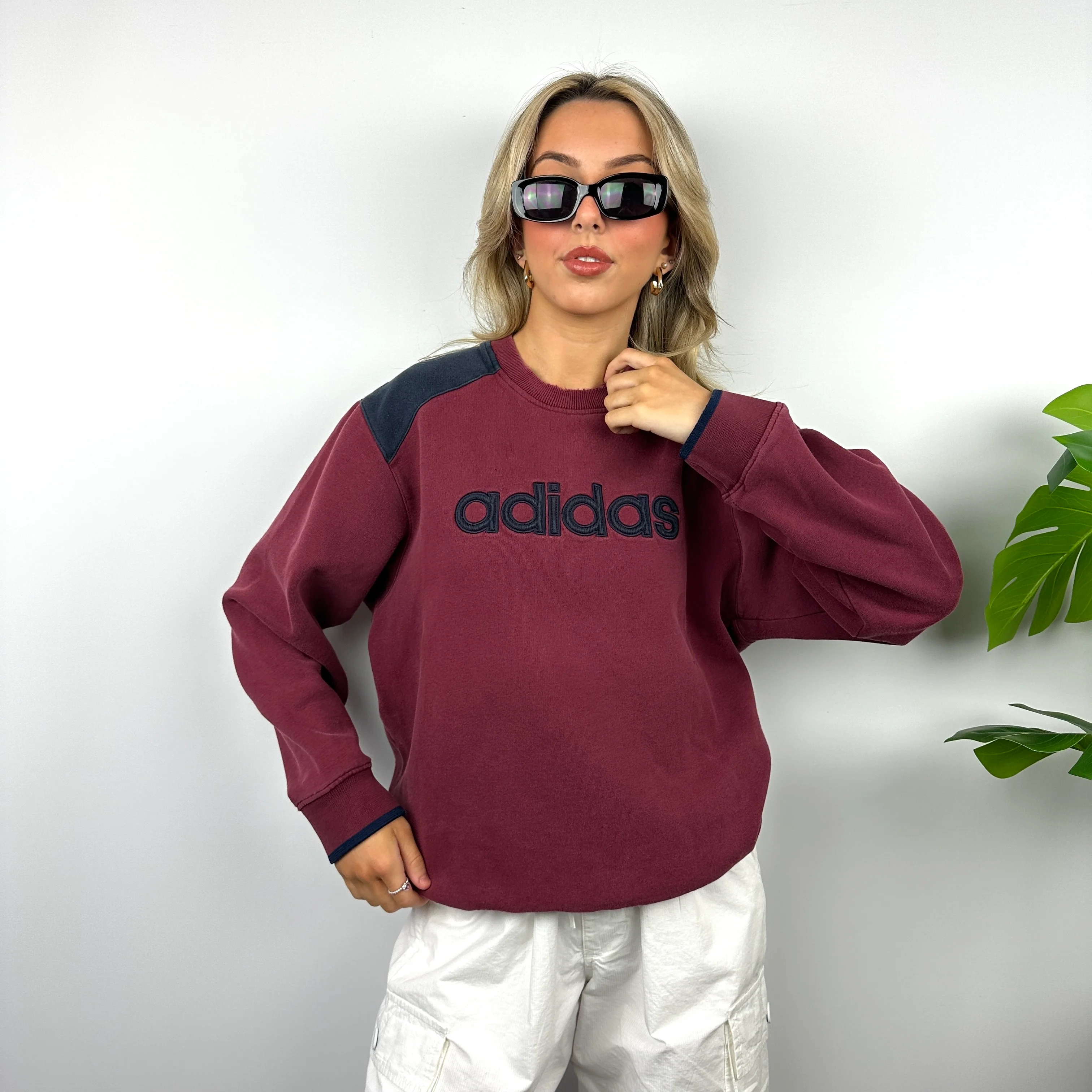 Adidas Maroon Embroidered Spell Out Sweatshirt (M) - Image 4