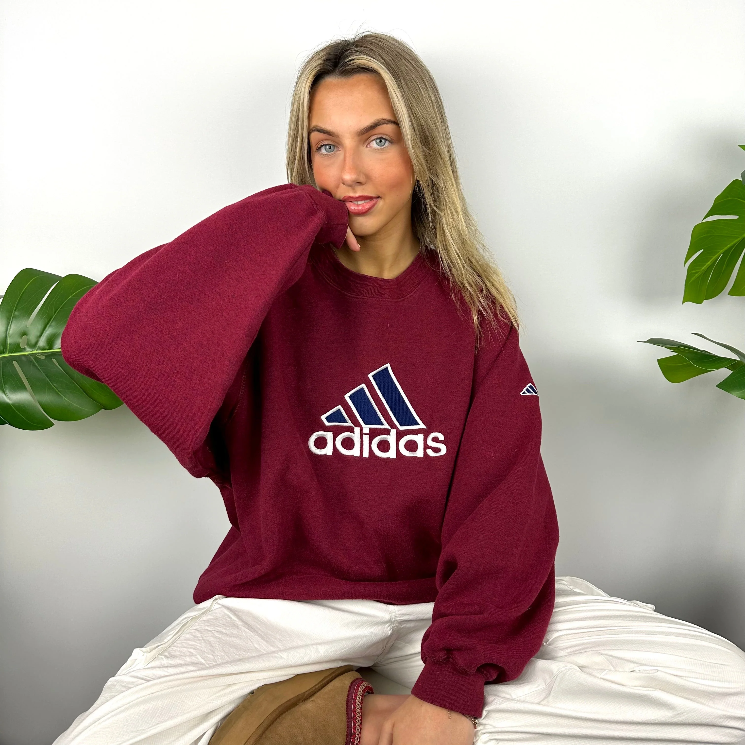 Adidas Maroon Embroidered Spell Out Sweatshirt (L) - Image 2