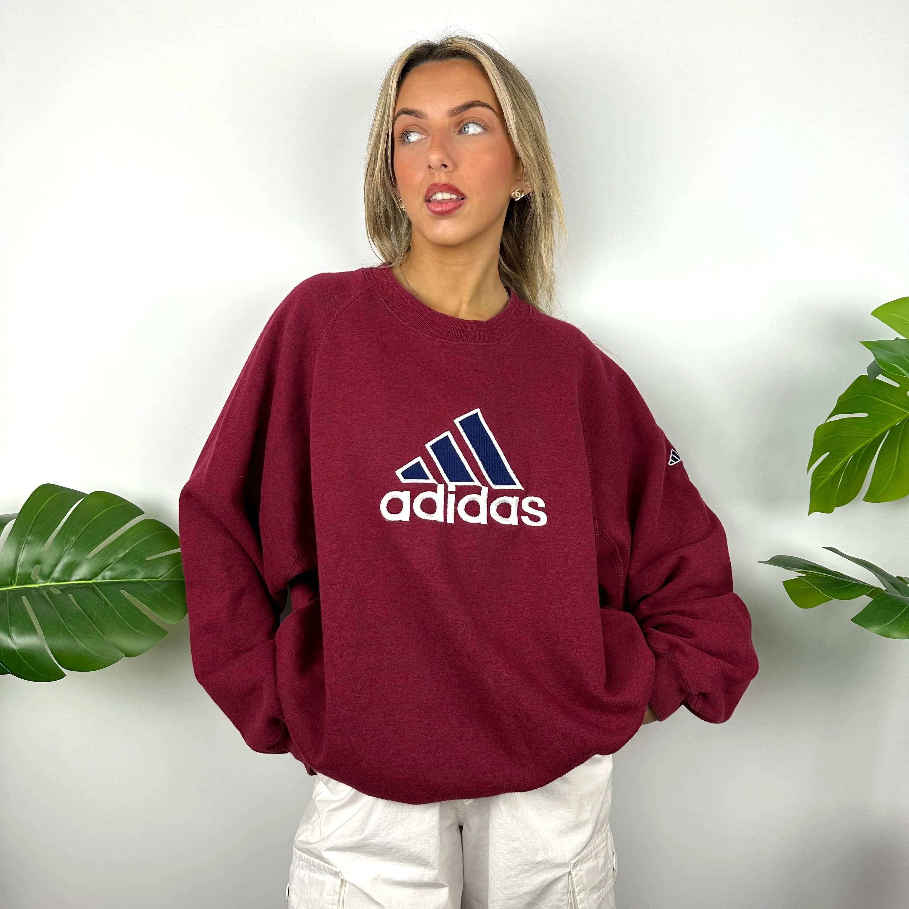 Adidas Maroon Embroidered Spell Out Sweatshirt (L) - Image 5