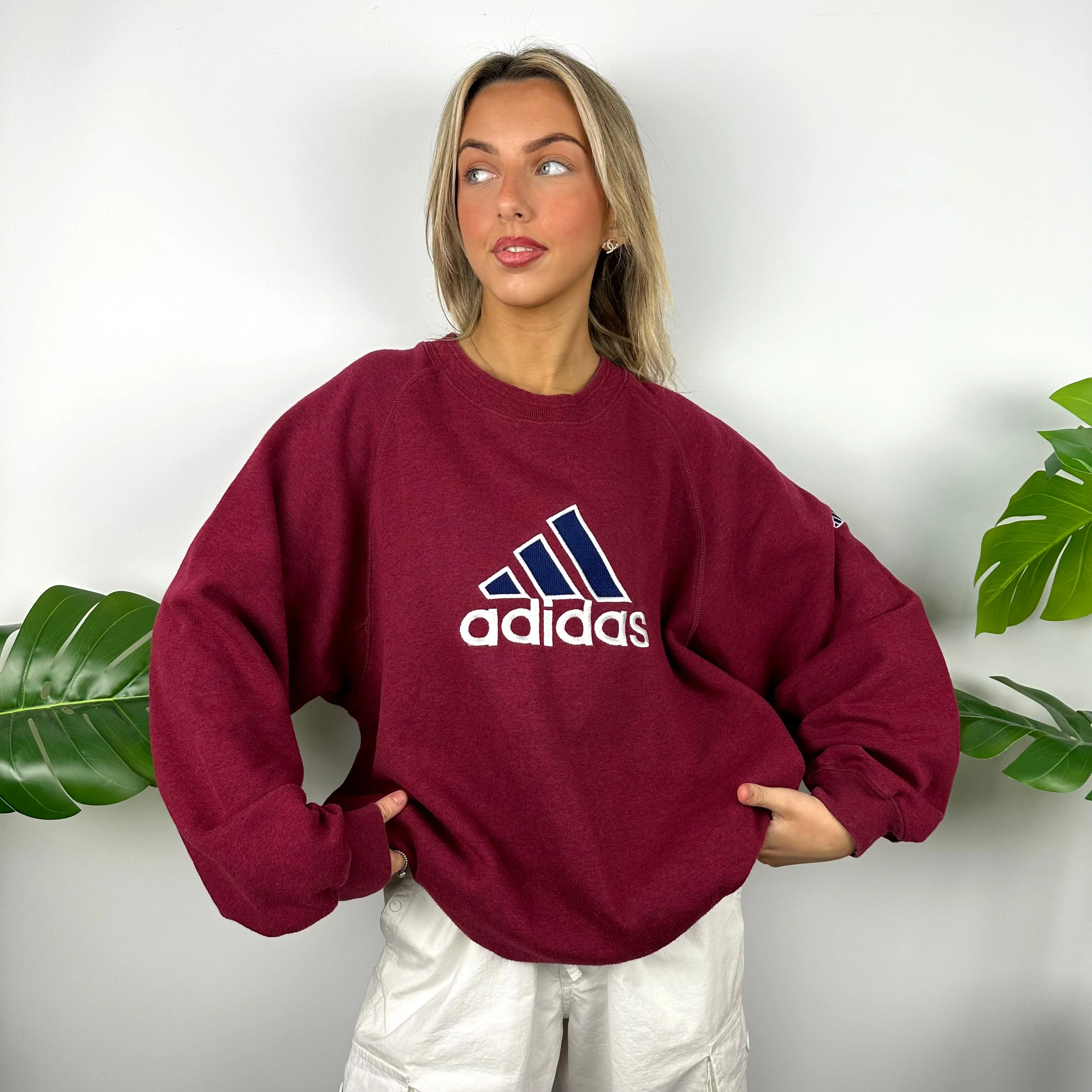 Adidas Maroon Embroidered Spell Out Sweatshirt (L) - Image 7