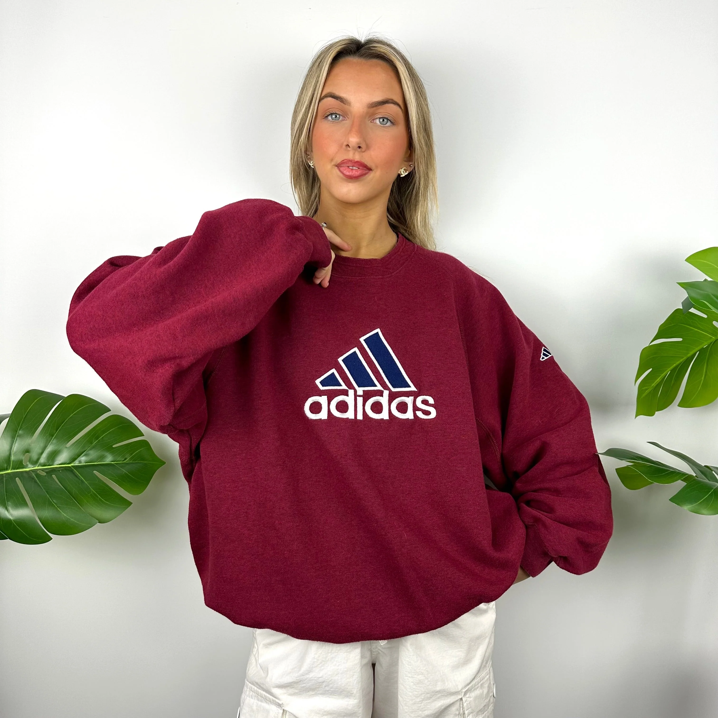 Adidas Maroon Embroidered Spell Out Sweatshirt (L) - Image 3