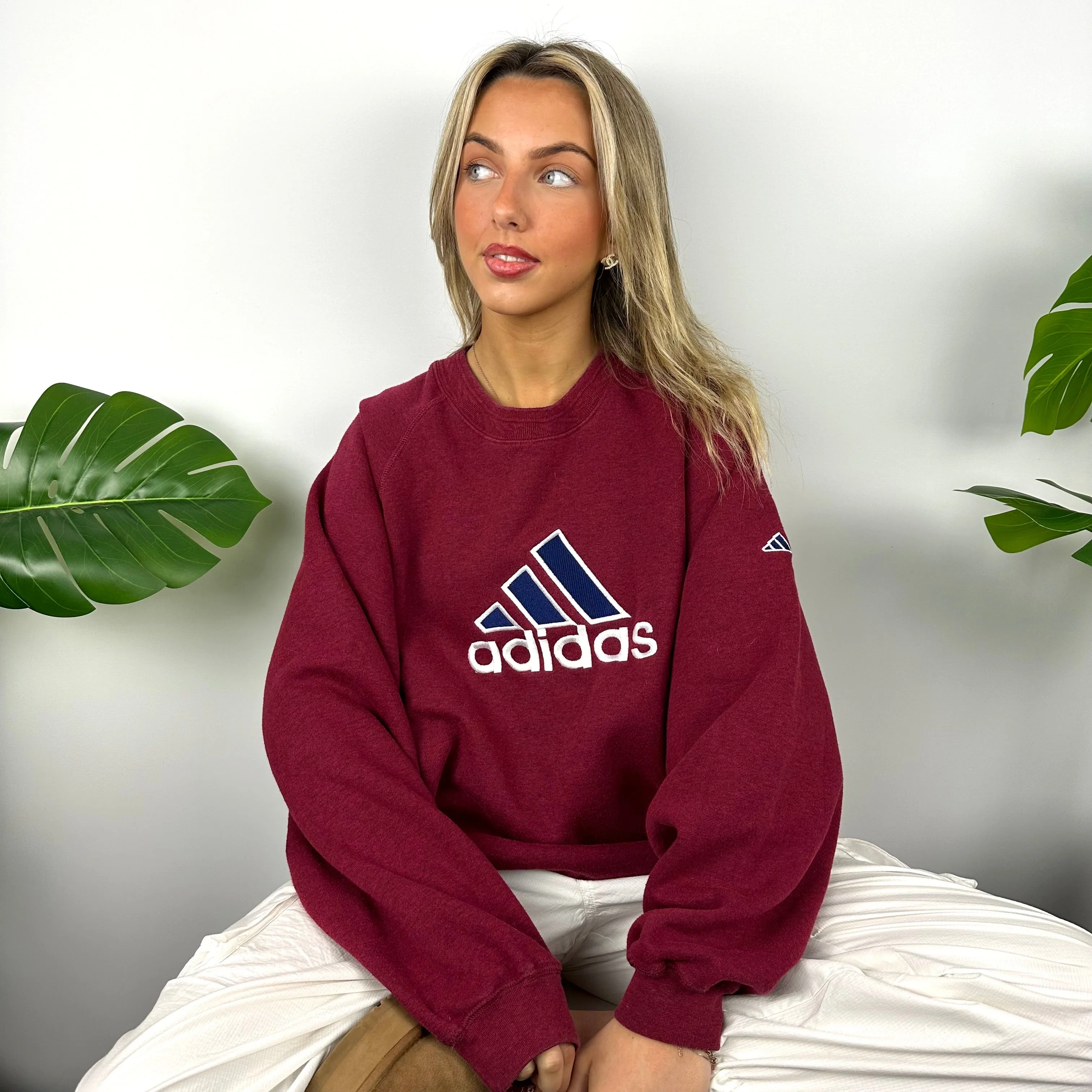 Adidas Maroon Embroidered Spell Out Sweatshirt (L) - Image 6