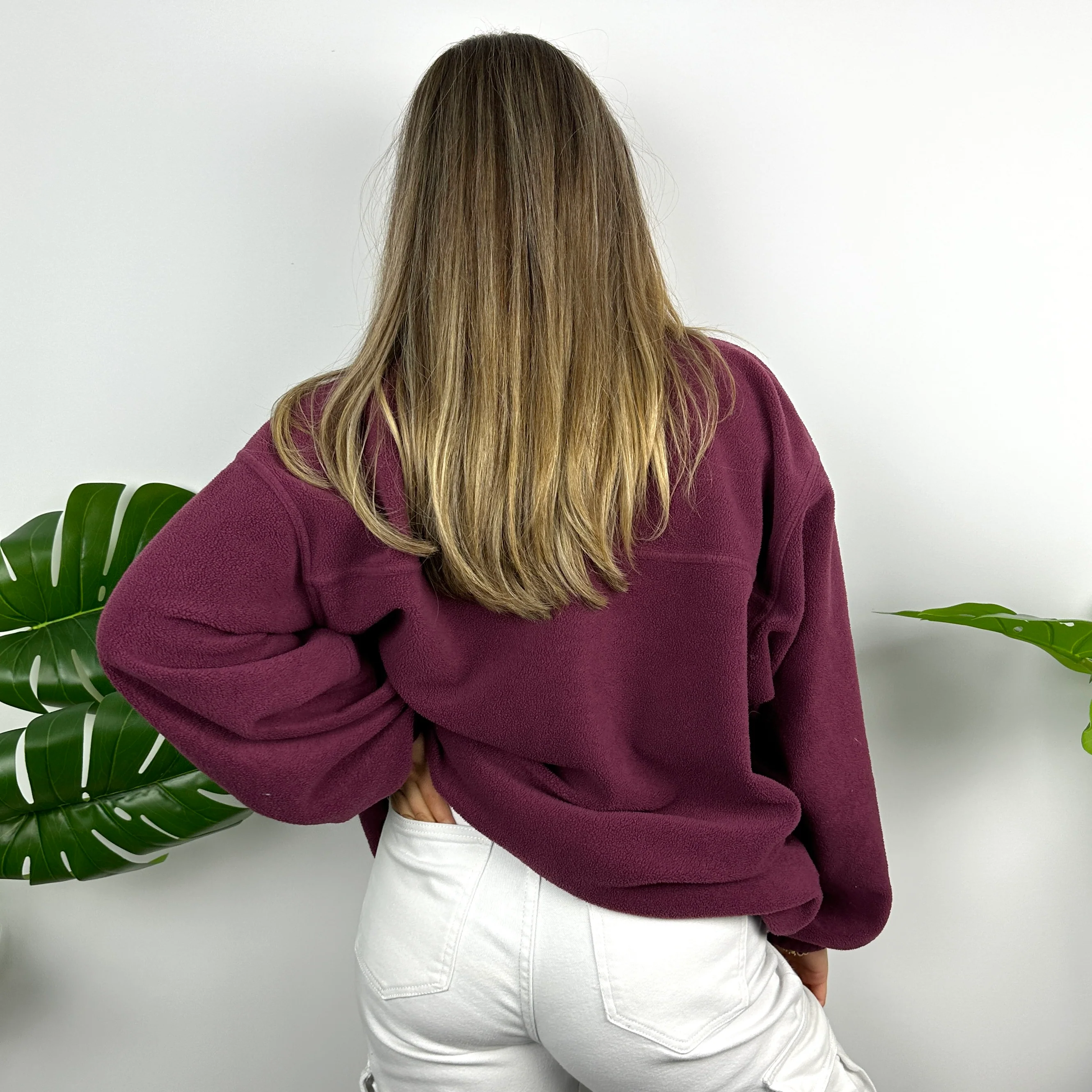Adidas Maroon Embroidered Spell Out Teddy Bear Fleece Quarter Zip Sweatshirt (M) - Image 5