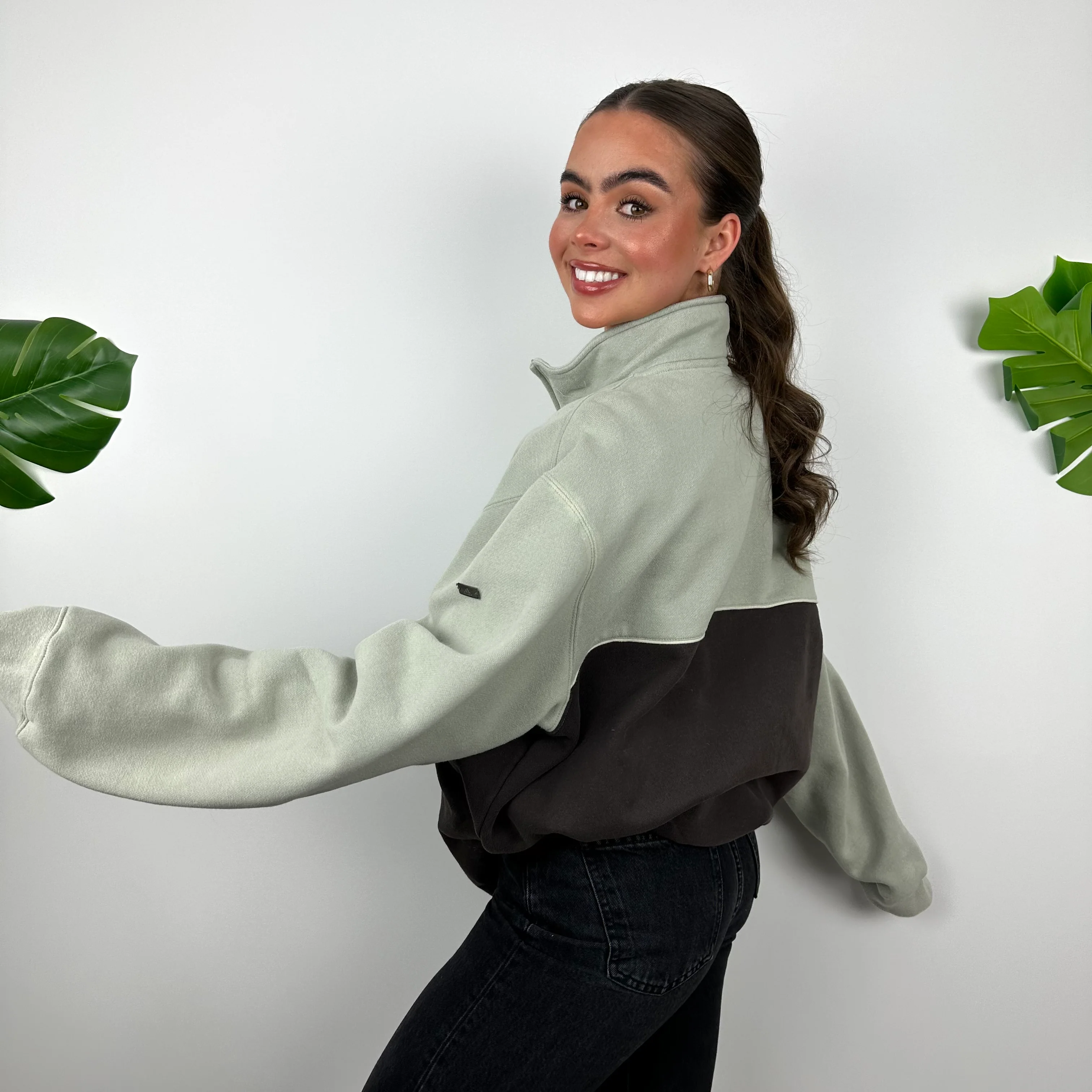 Adidas Mint Green and Brown Embroidered Spell Out Quarter Zip Sweatshirt (L) - Image 7
