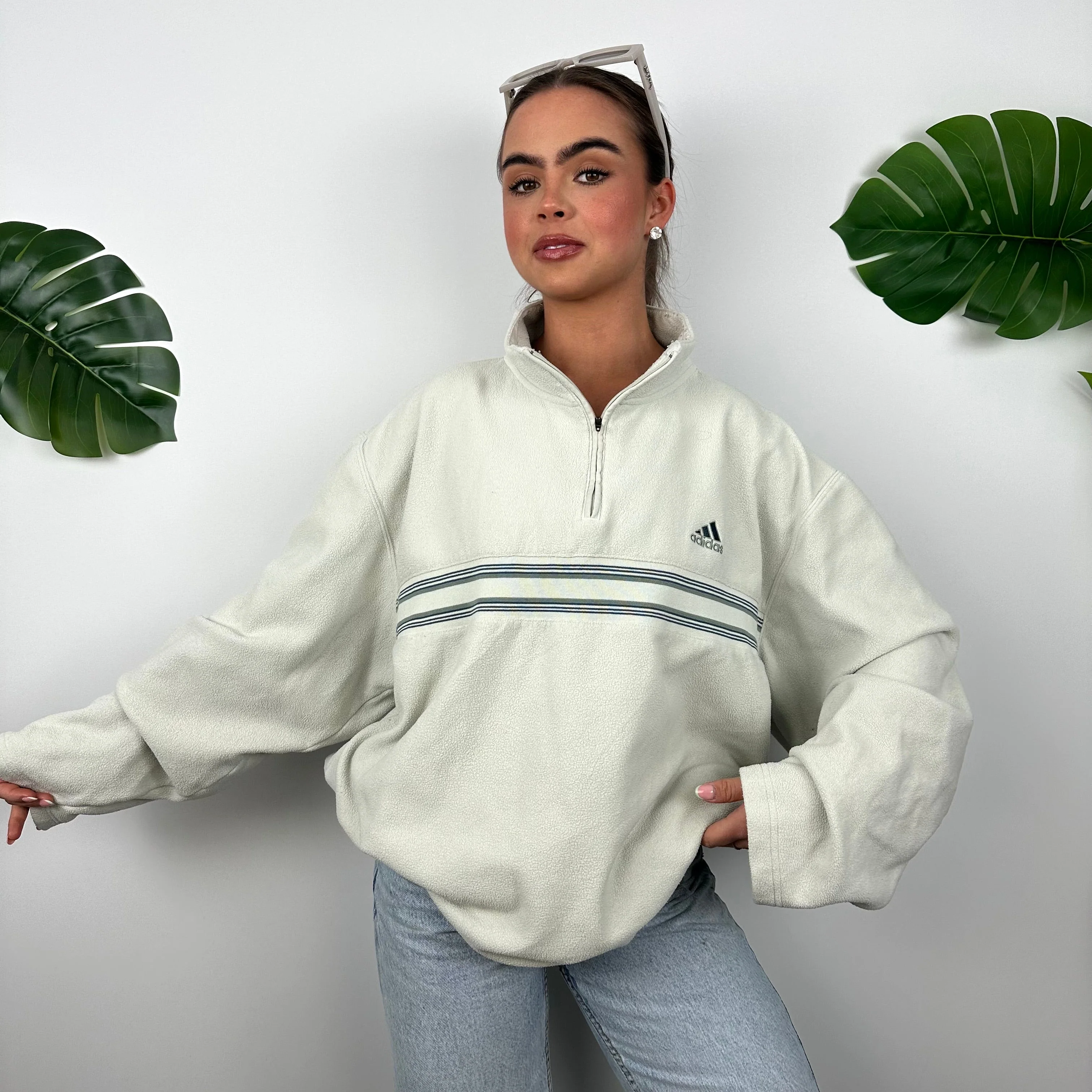 Adidas Mint Green Embroidered Spell Out Teddy Bear Fleece Quarter Zip Sweatshirt (XL) - Image 7